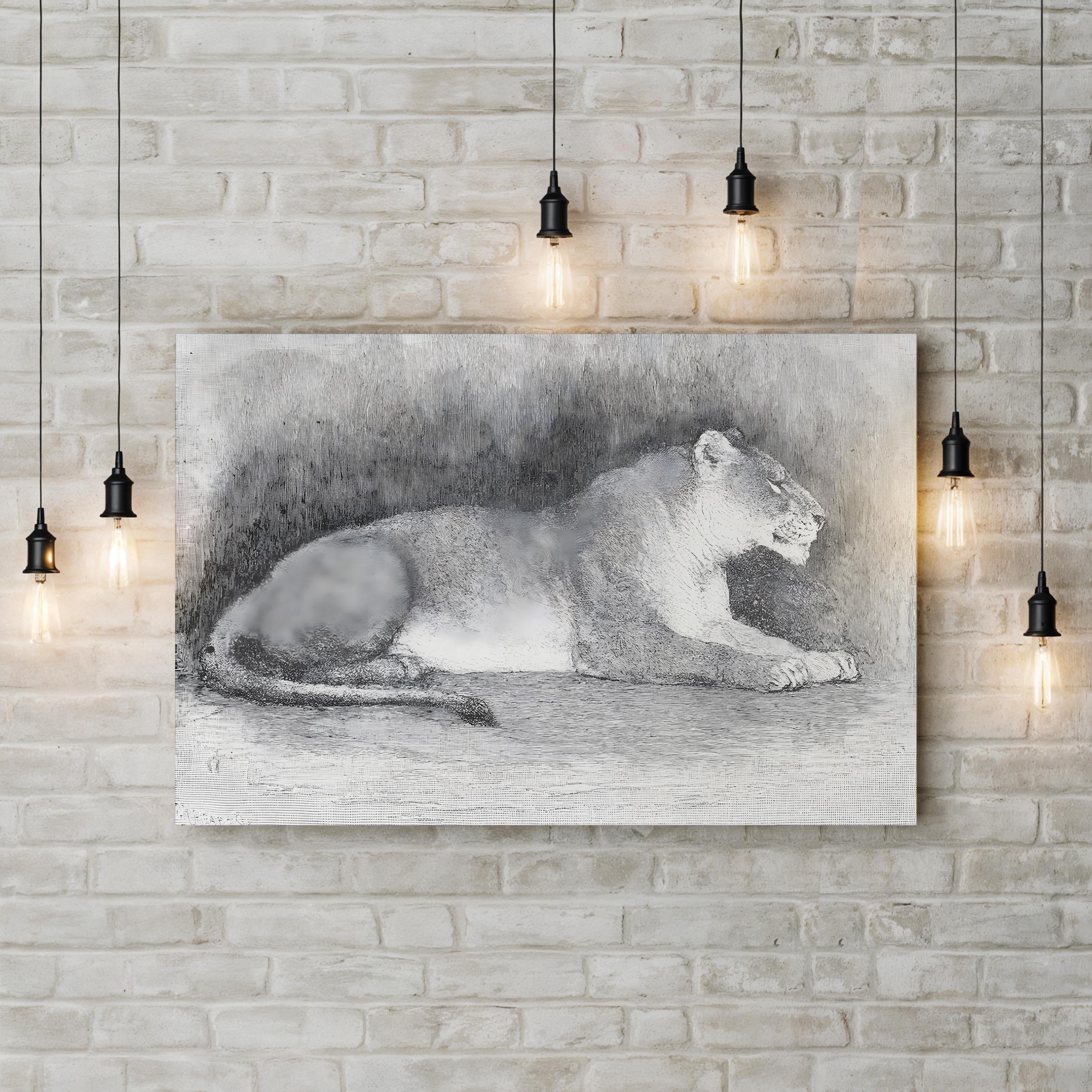 Lioness Wall Art — 19th Century Wood Engraving Wildlife Illustration