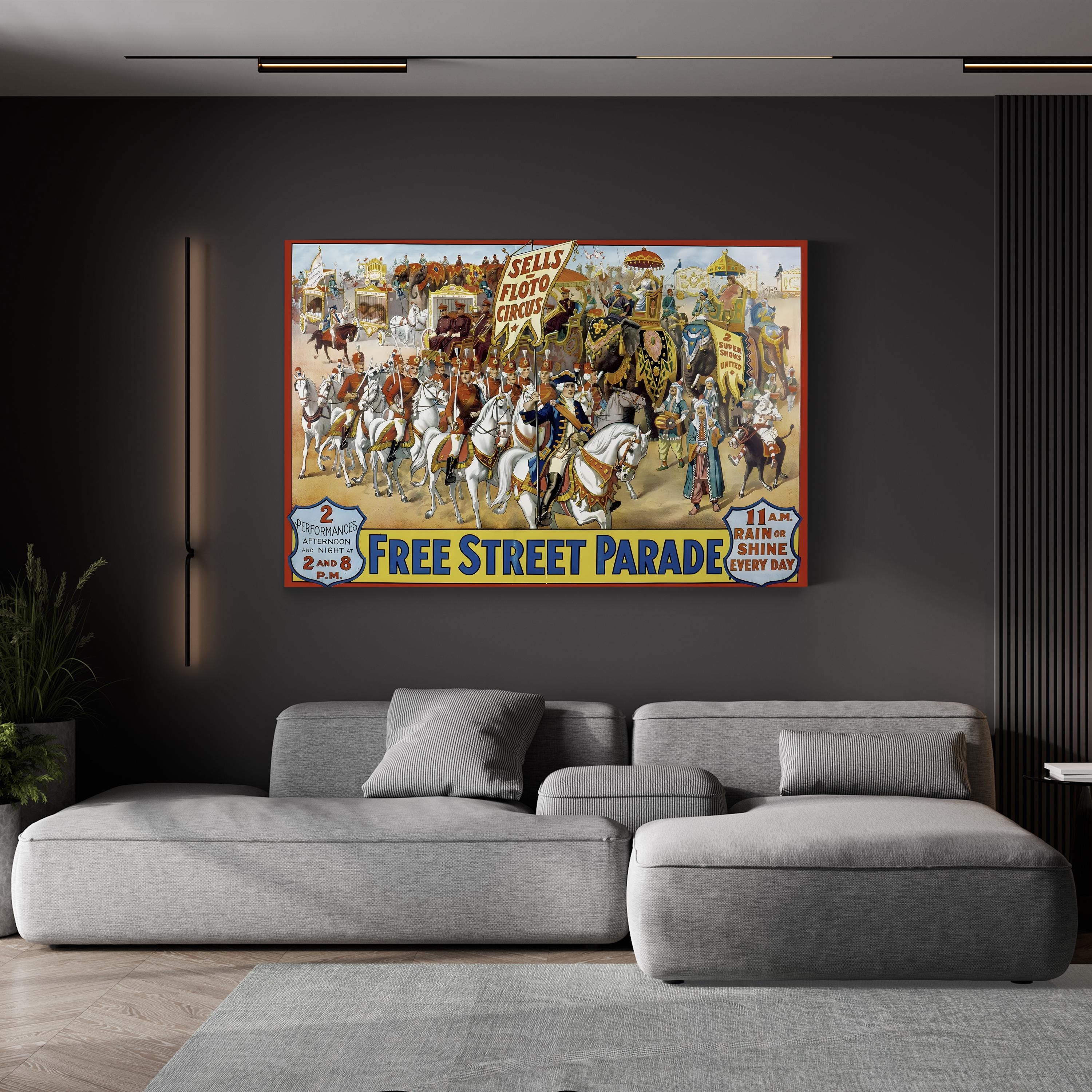 Sells-Floto Circus Street Parade 1913 Wall Art – Vintage American Circus Lithograph Canvas