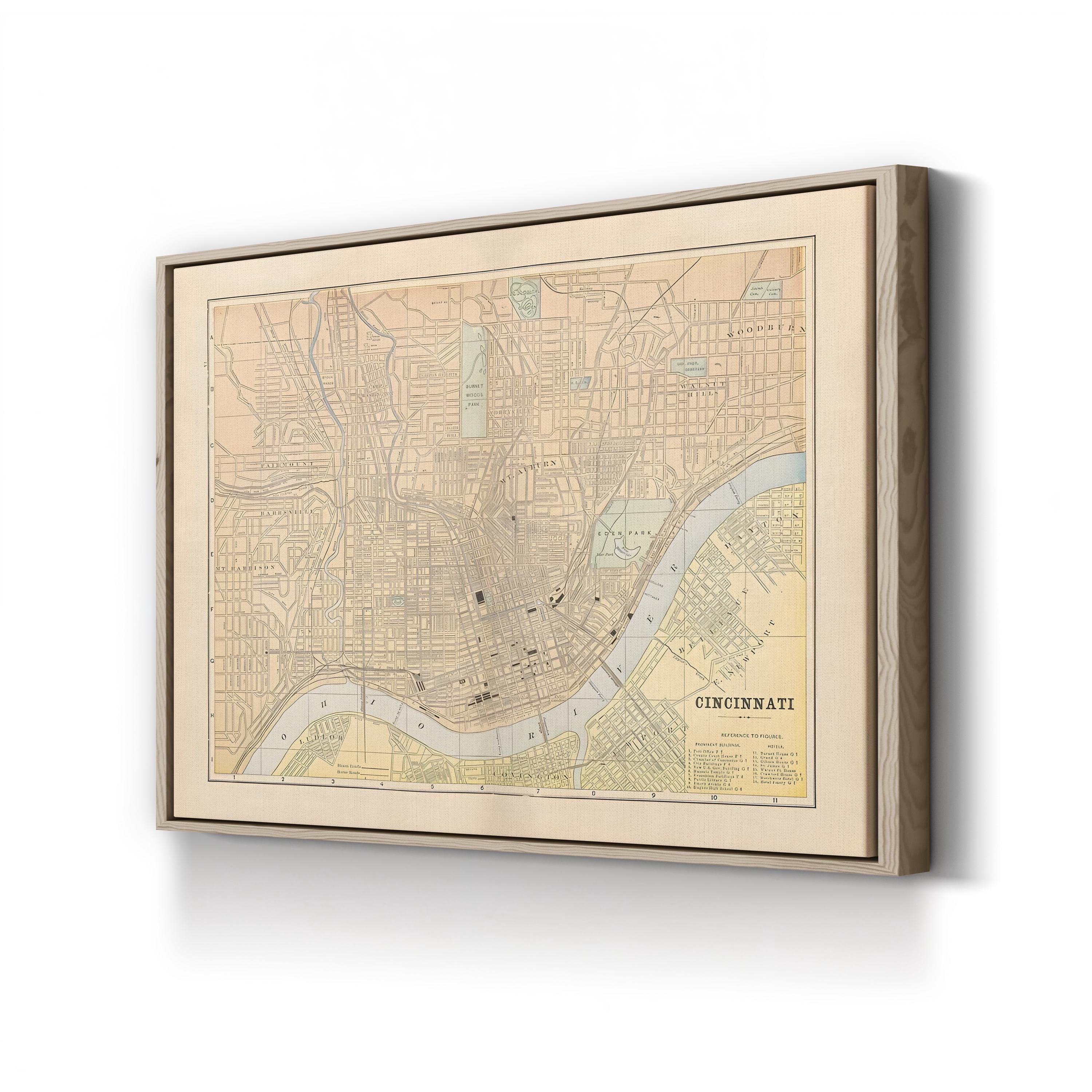 Historic City Vintage Cincinnati, Ohio Map Print Canvas Art