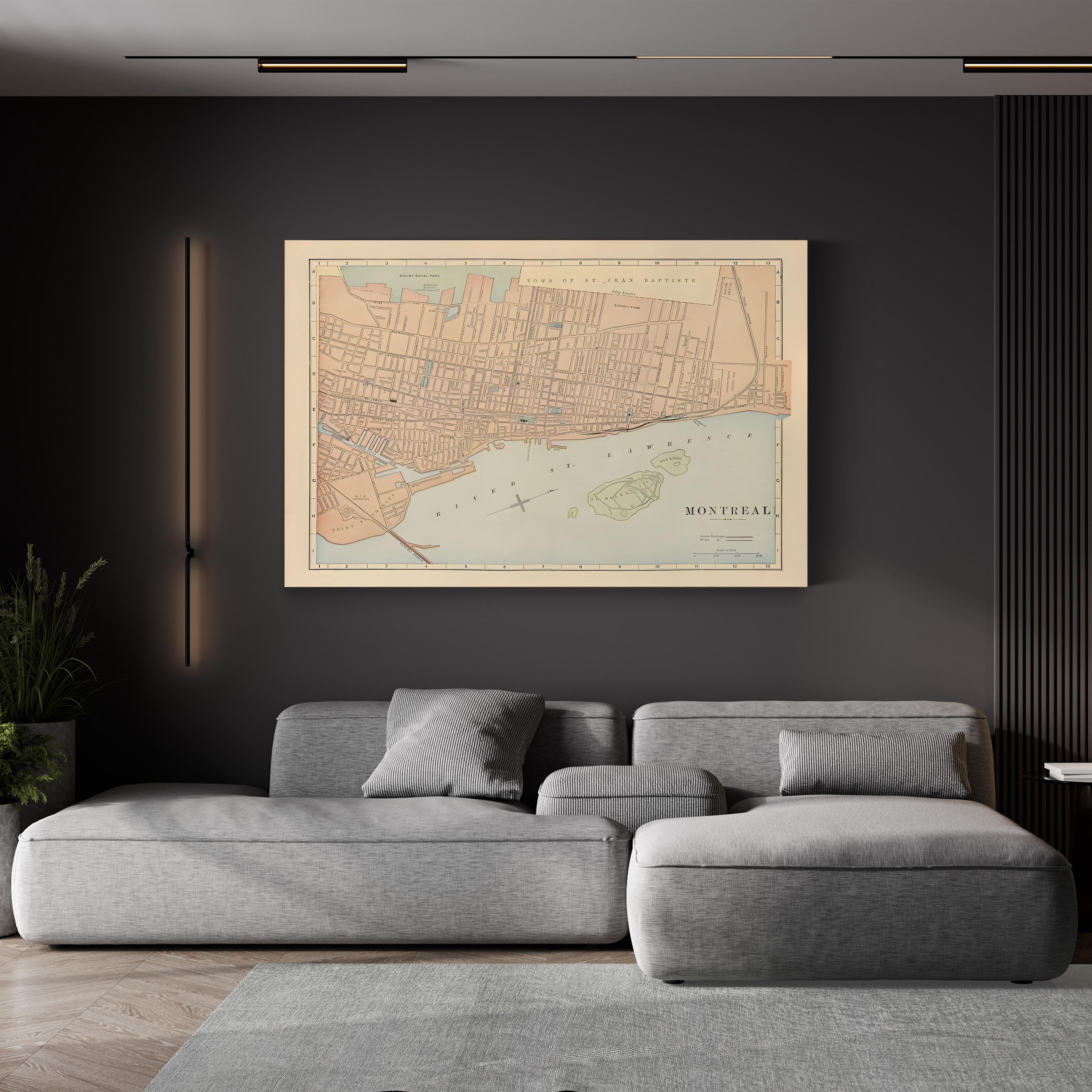 Vintage Montreal City Map – Period Illustration Wall Art | Historic Cartography Canvas Print