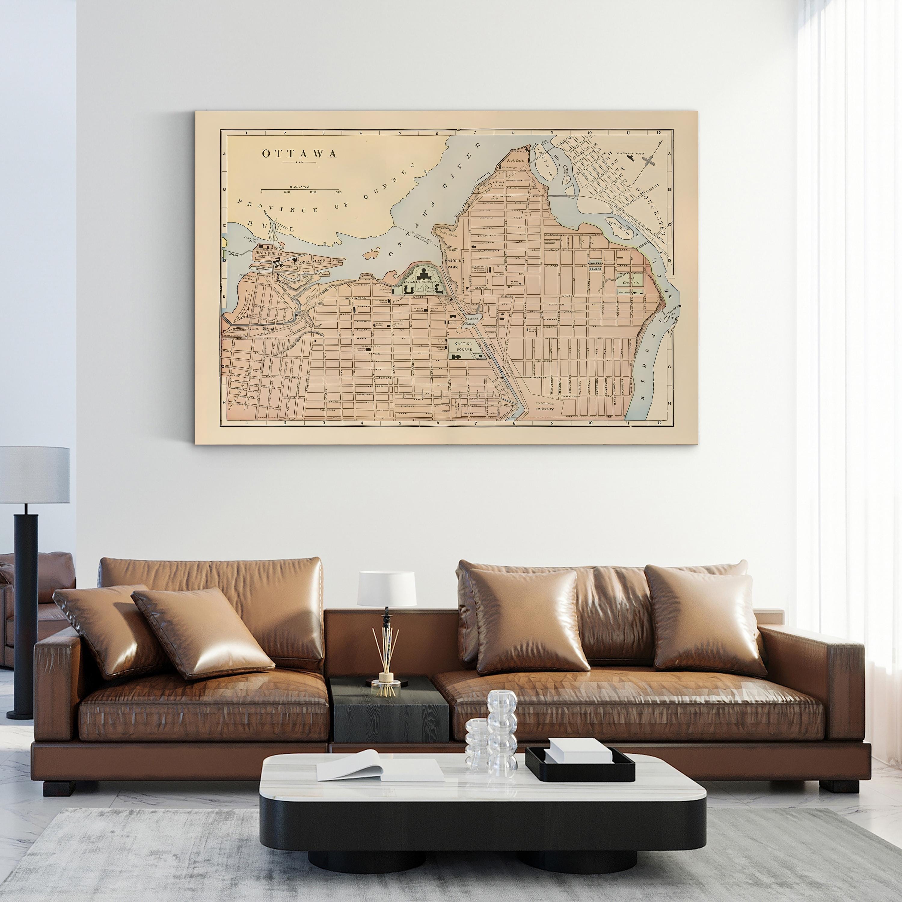 Vintage Ottawa City Map – Period Illustration Wall Art | Historic Cartography Canvas Print
