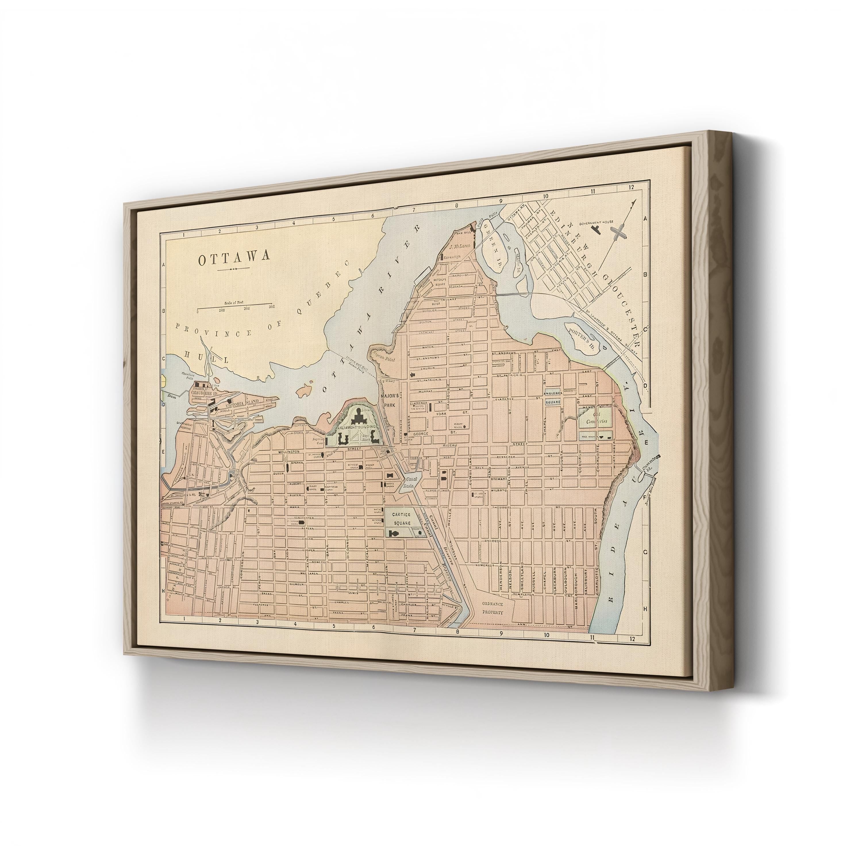 Vintage Ottawa City Map – Period Illustration Wall Art | Historic Cartography Canvas Print