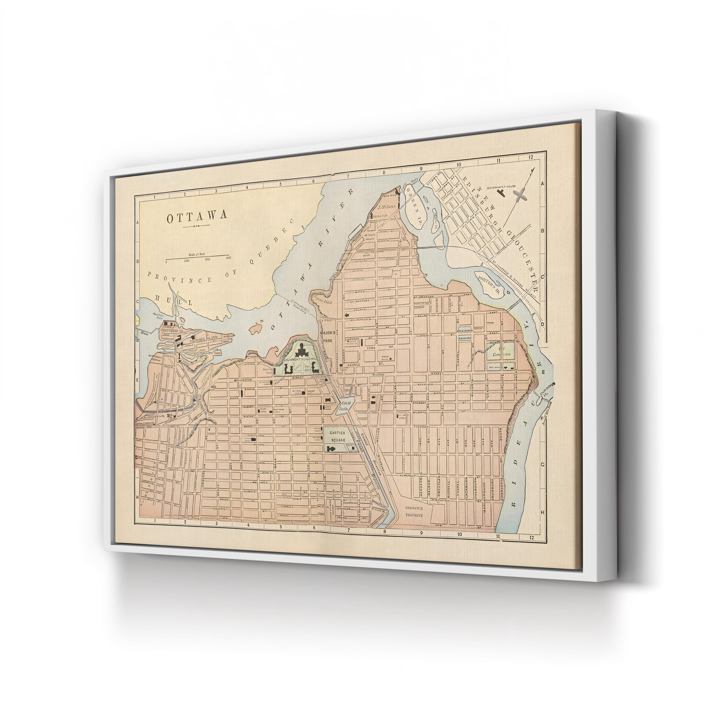 Vintage Ottawa City Map – Period Illustration Wall Art | Historic Cartography Canvas Print