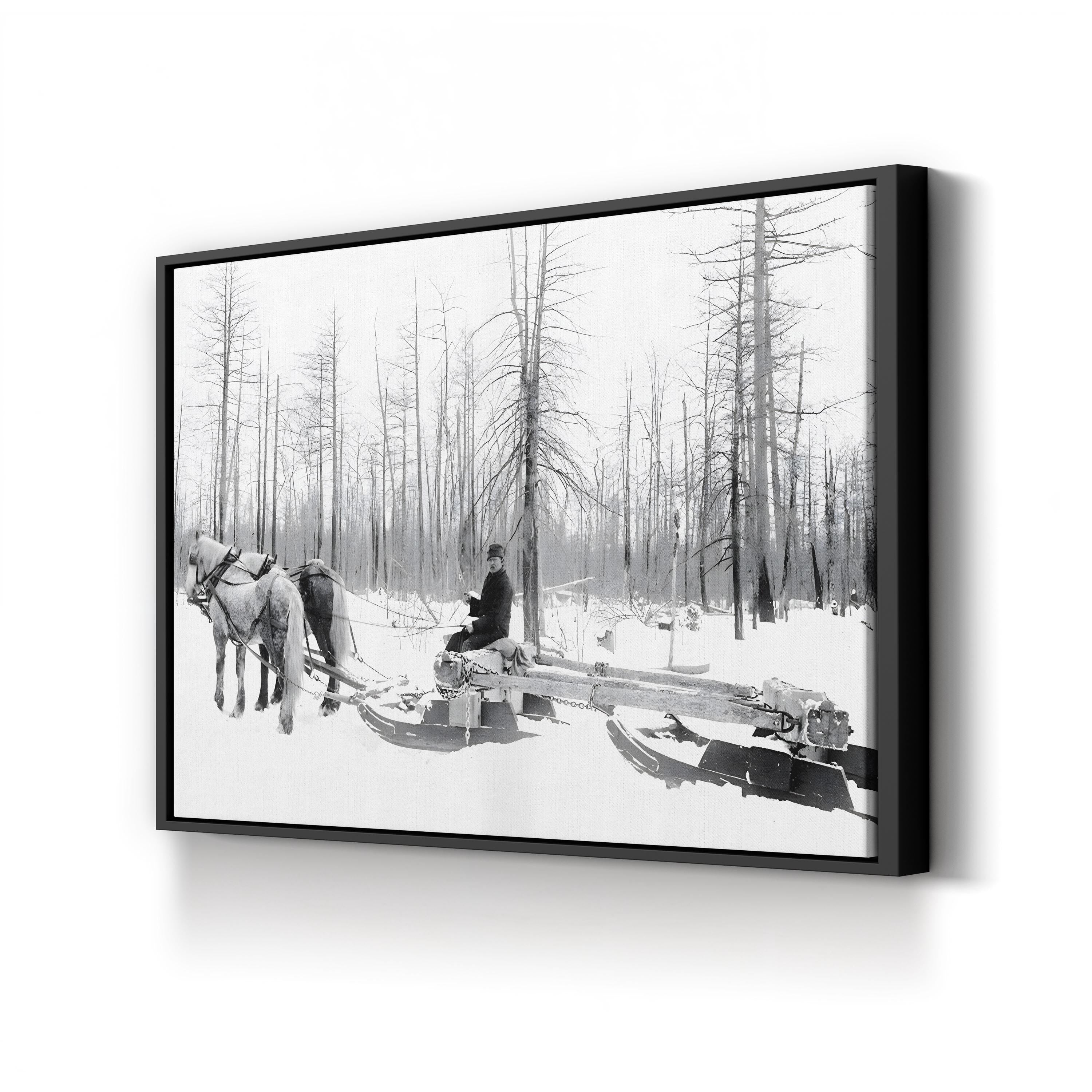 Michigan Lumbering, c.1890 – Vintage Photography Wall Art | Winter Logging Canvas Print