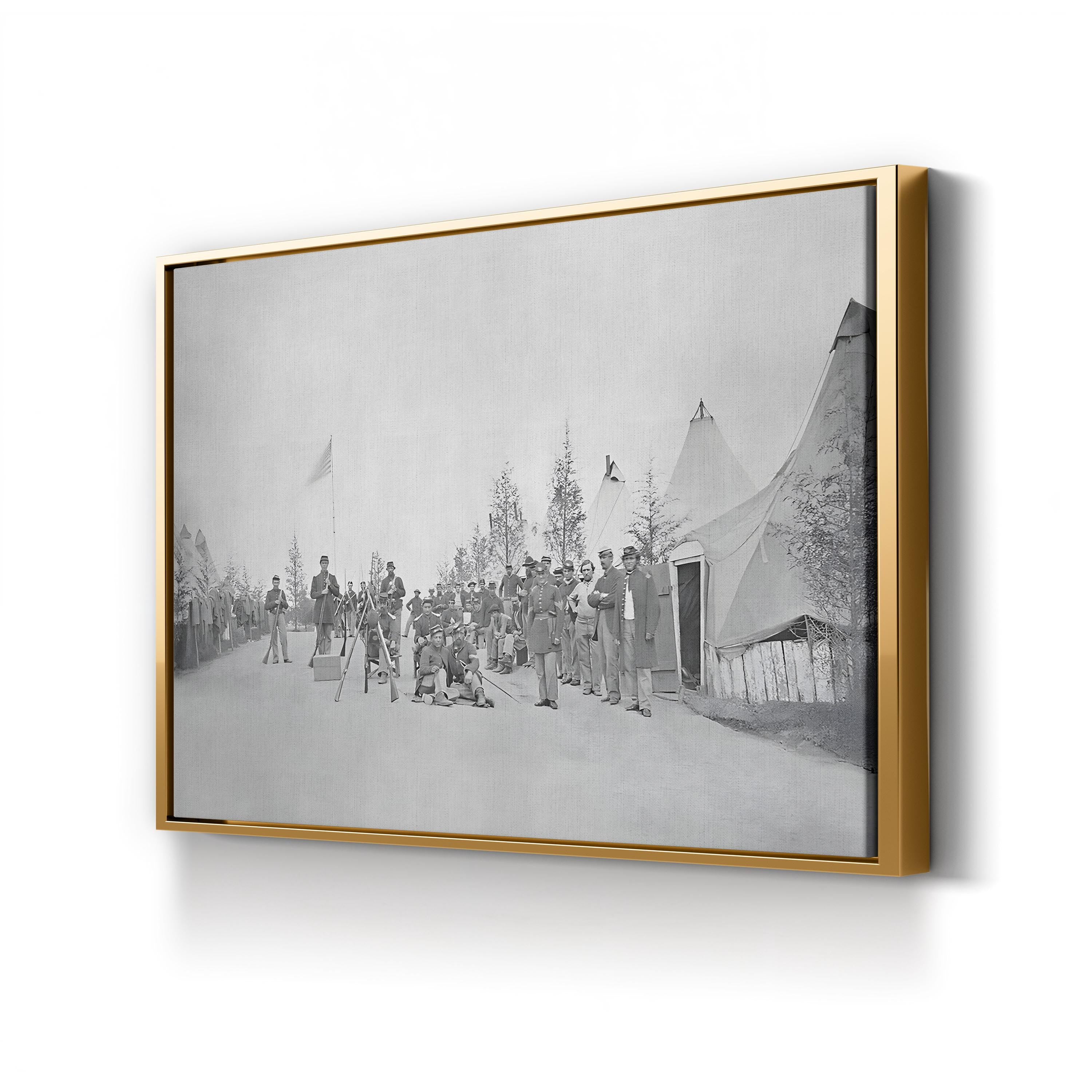 Military Camp with Soldiers in Street During the American Civil War Wall Art – National Archives Historic Photograph Canvas
