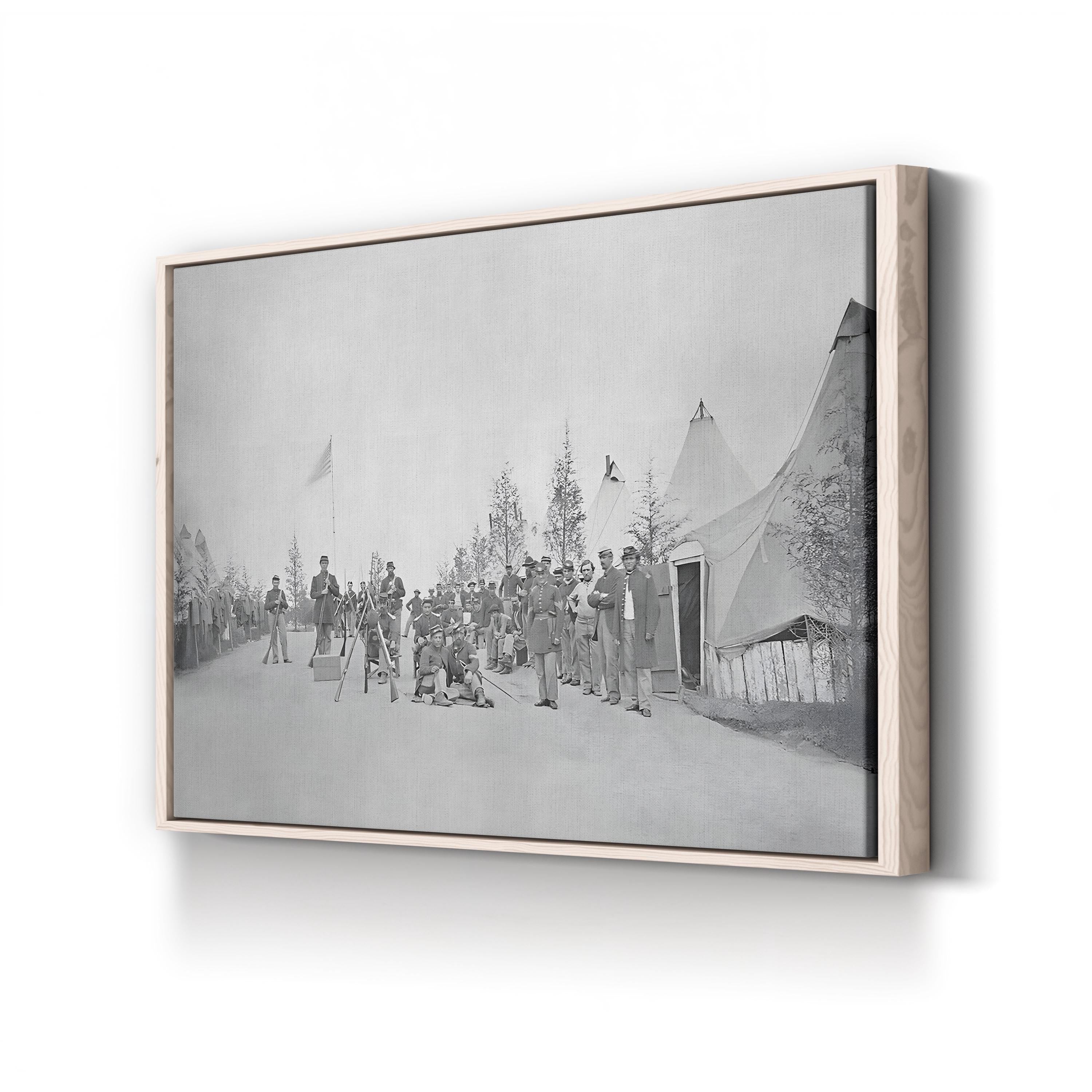 Military Camp with Soldiers in Street During the American Civil War Wall Art – National Archives Historic Photograph Canvas