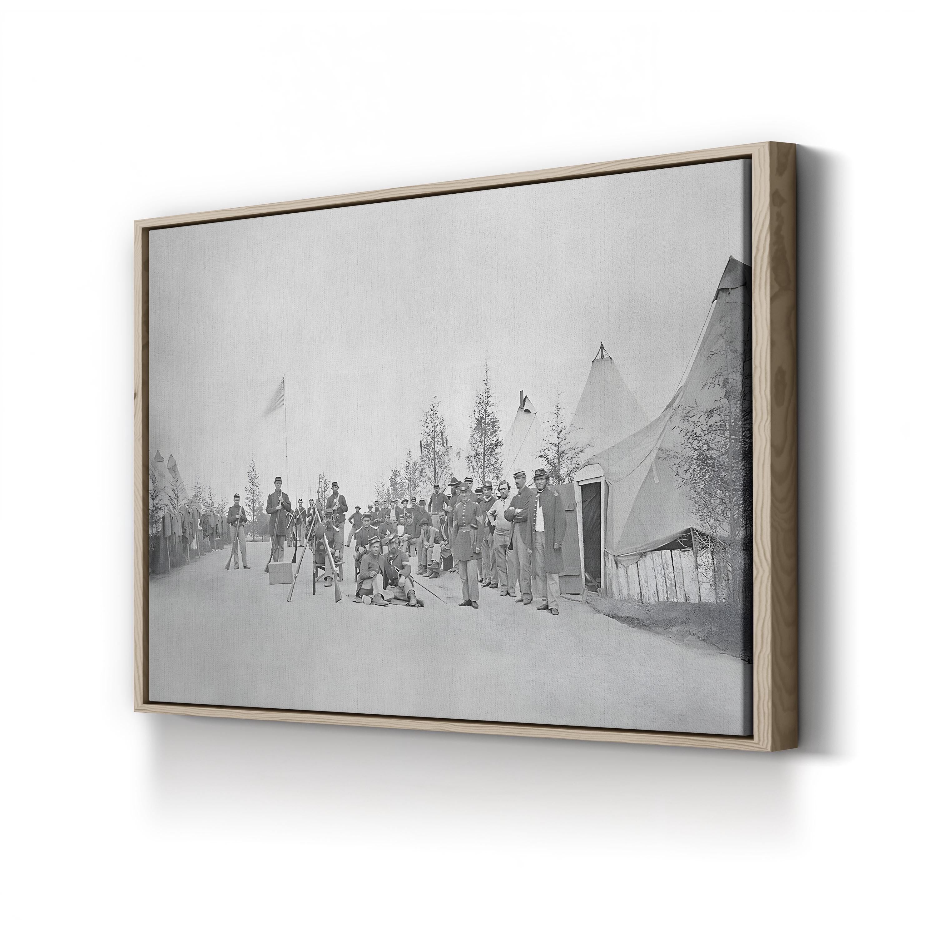 Military Camp with Soldiers in Street During the American Civil War Wall Art – National Archives Historic Photograph Canvas
