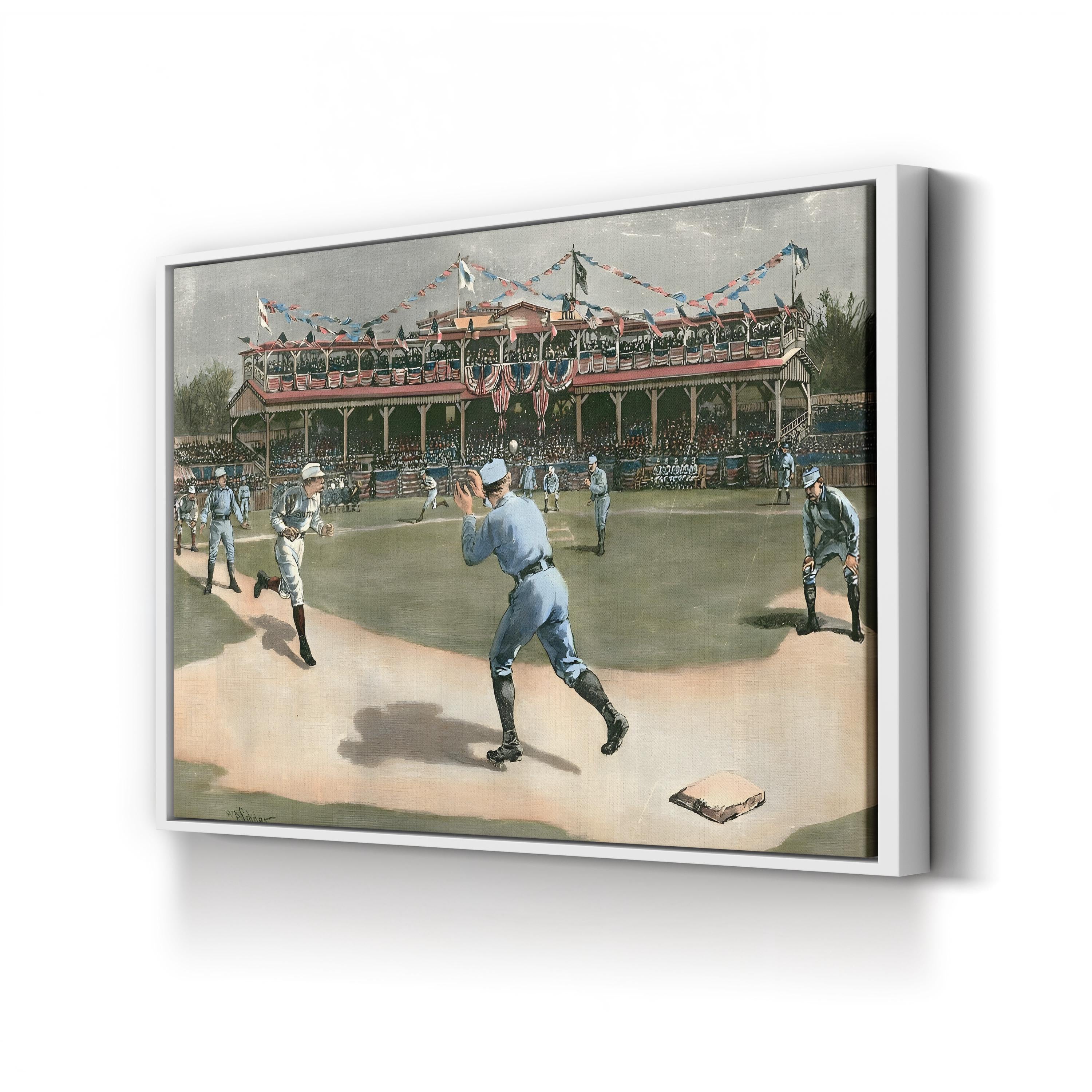 National League Baseball Game, 1886 canvas print in White frame