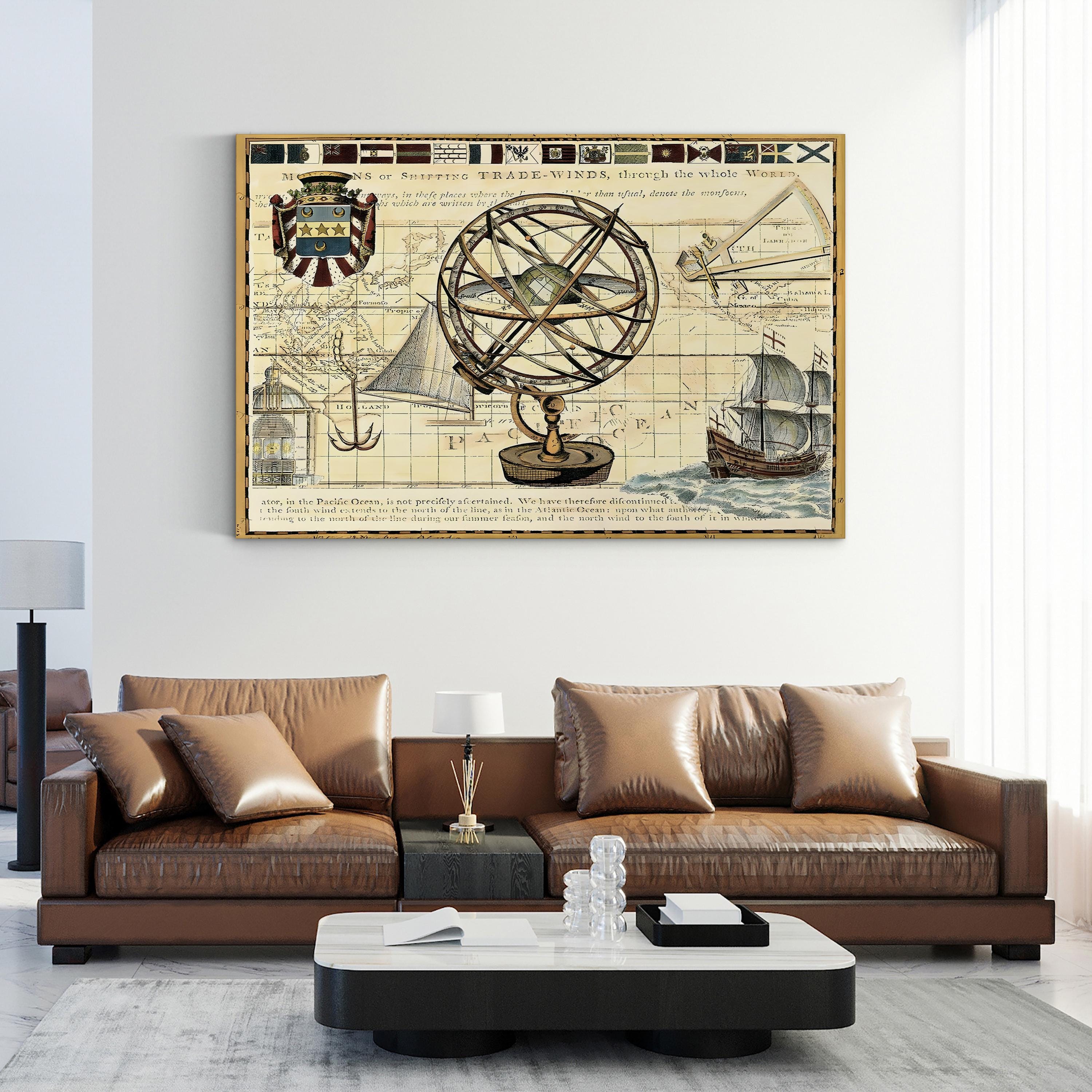 Nautical World Map, 17th Century – Historical Map Wall Art | Vintage Maritime Canvas Print