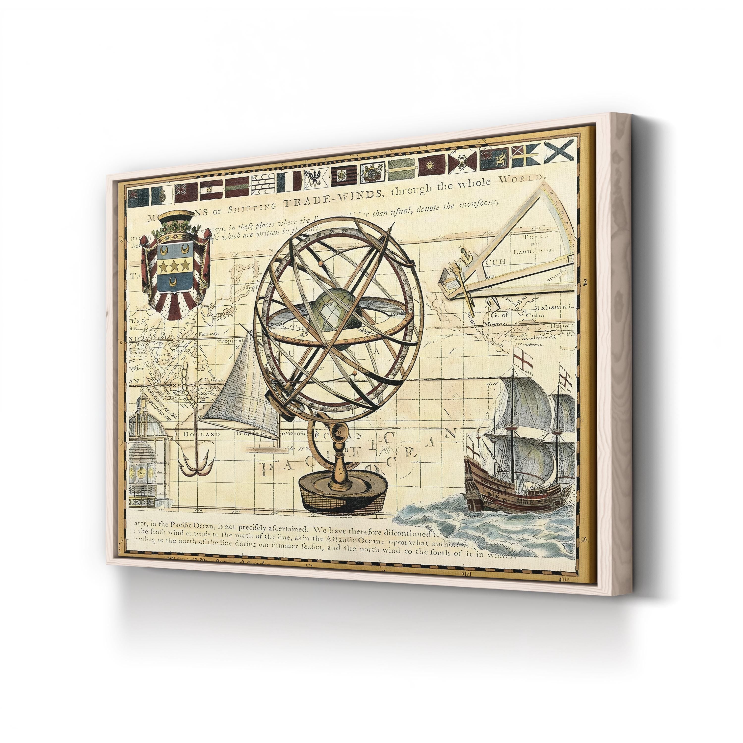 Nautical World Map, 17th Century – Historical Map Wall Art | Vintage Maritime Canvas Print