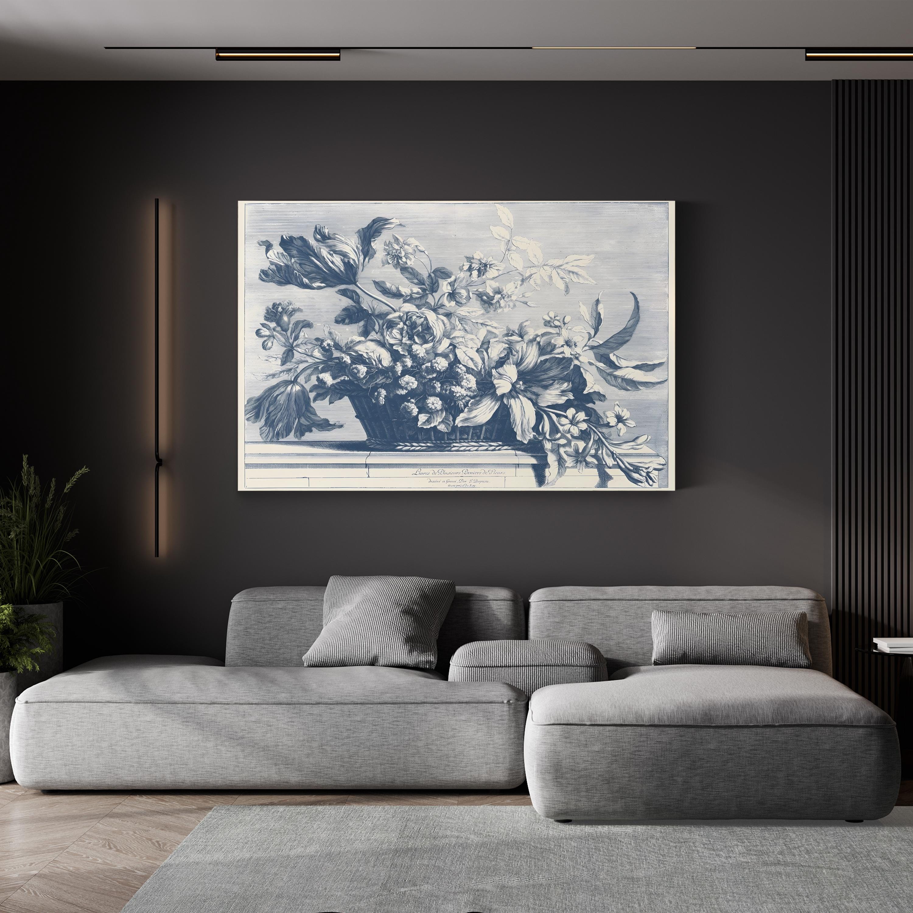 Navy Basket of Flowers I Wall Art by Giovanni Baptiste