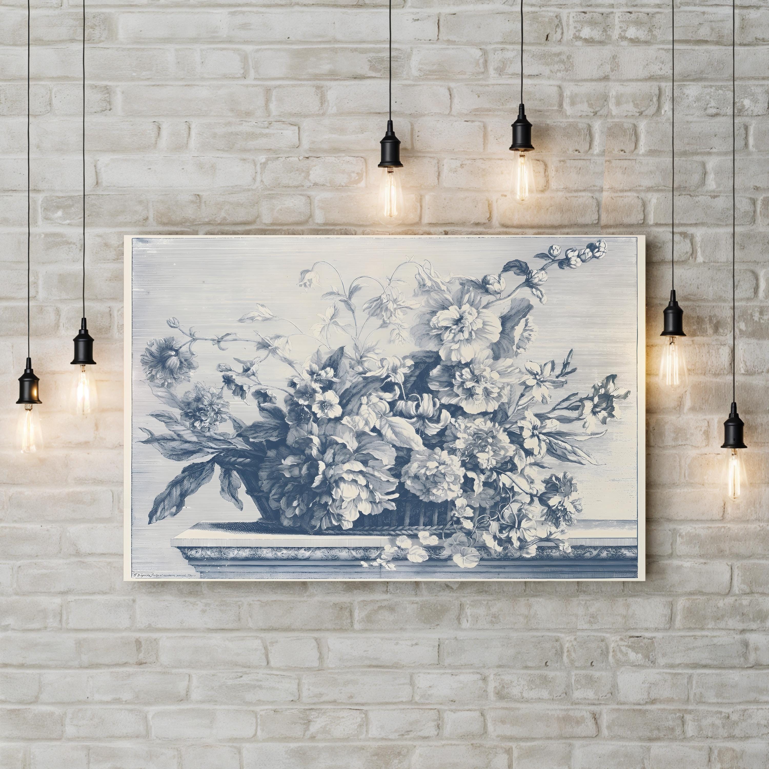 Navy Basket of Flowers II Wall Art by Giovanni Baptiste