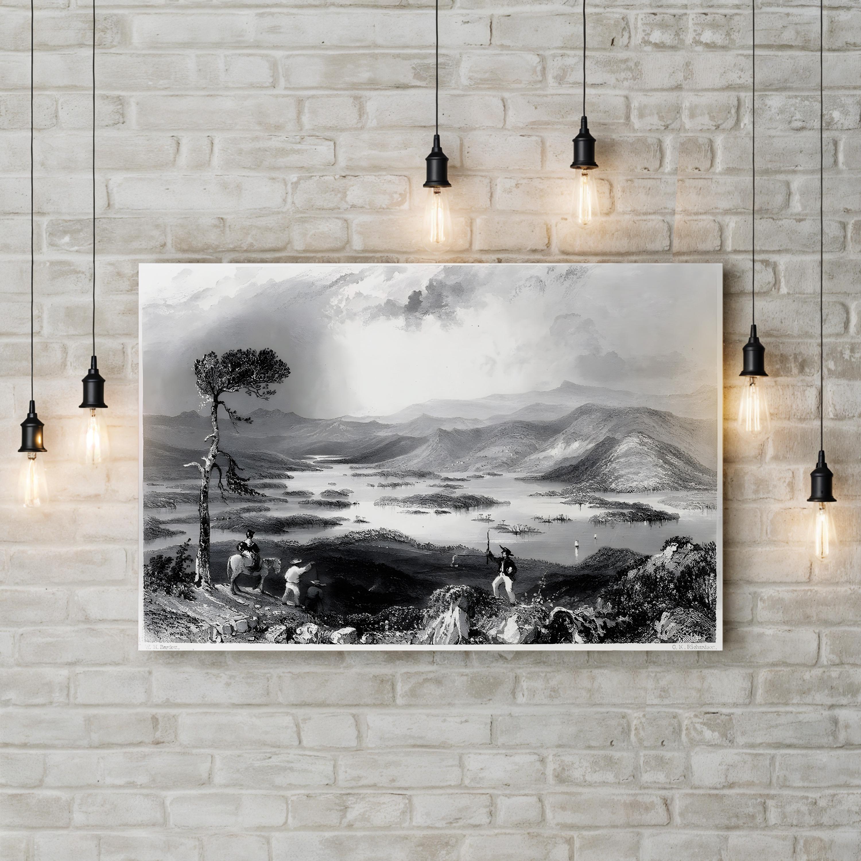 New Hampshire, 1838 Canvas Print – Squam Lake Vintage Landscape Engraving by W. H. Bartlett