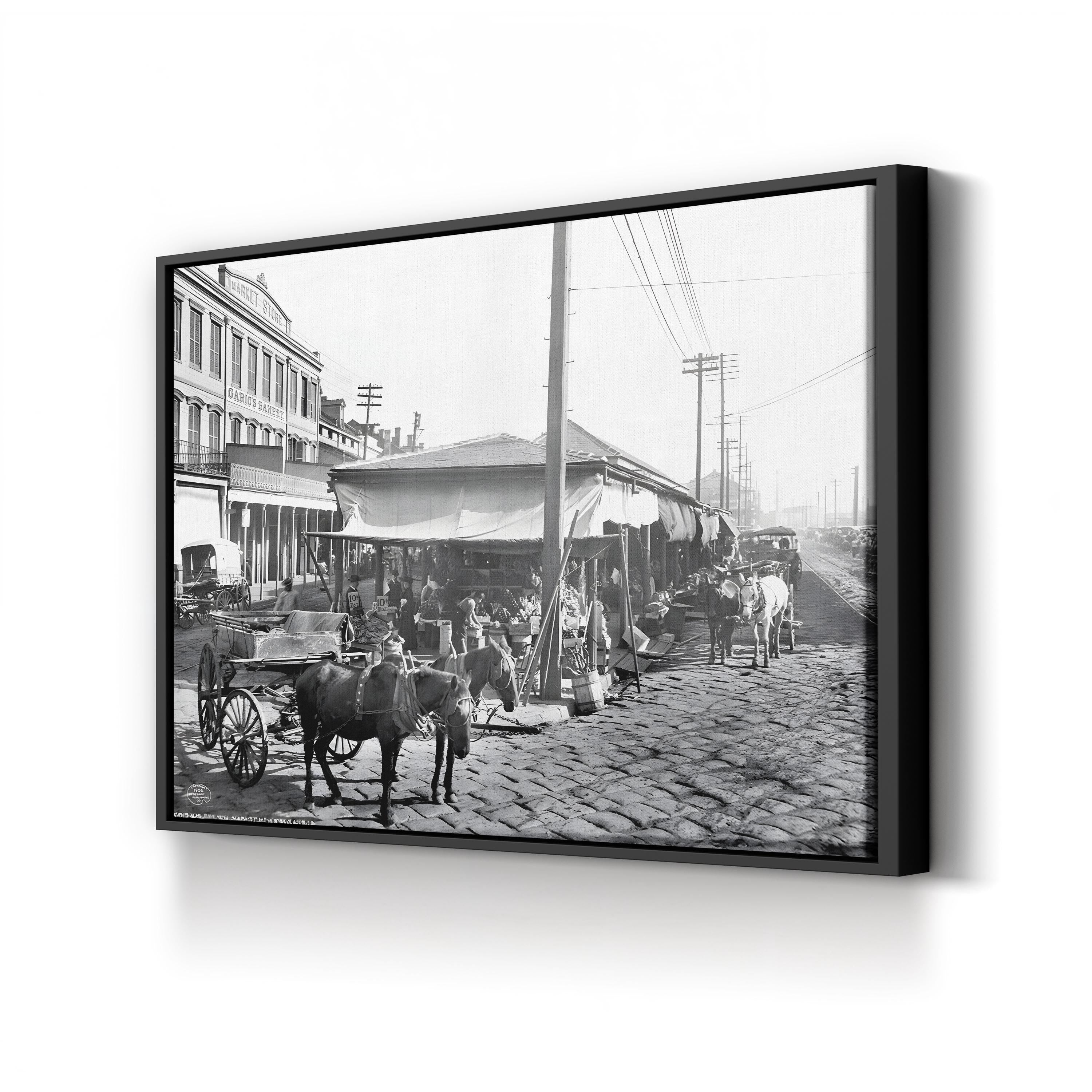 French Market, New Orleans, 1906 by Detroit Publishing Co. canvas print in a black frame