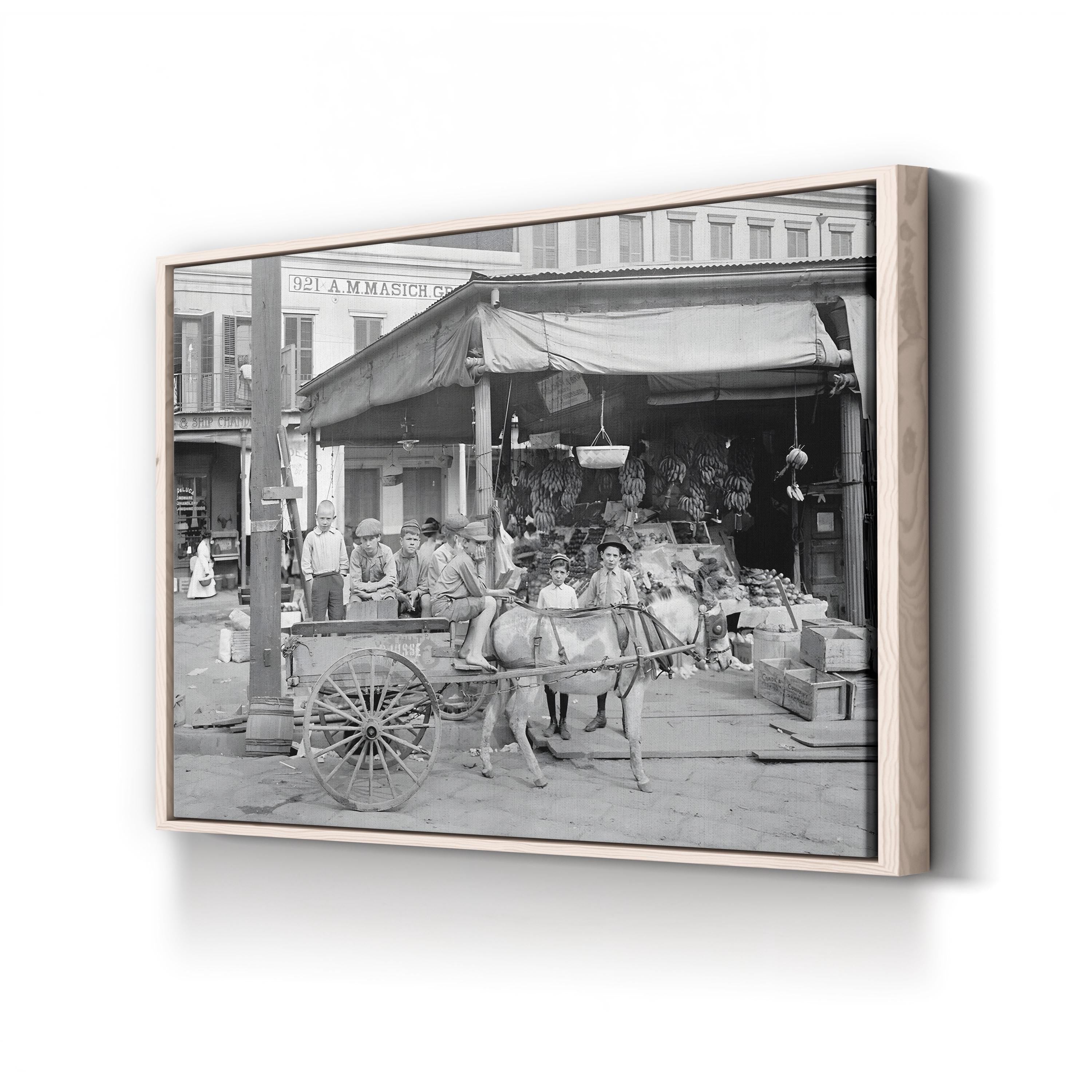 New Orleans French Market Scene canvas print in a standard frame