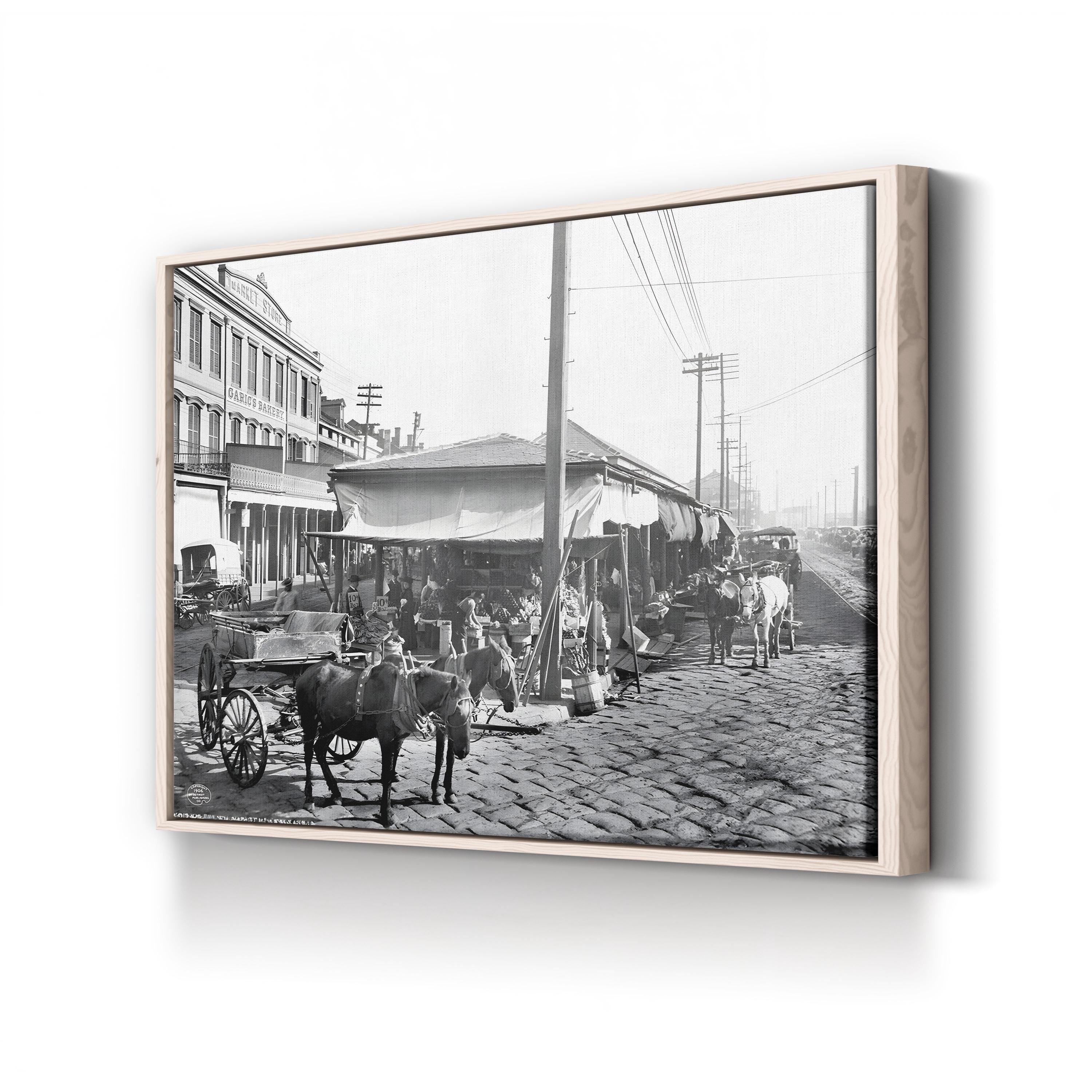 French Market, New Orleans, 1906 by Detroit Publishing Co. canvas print in a natural wood frame