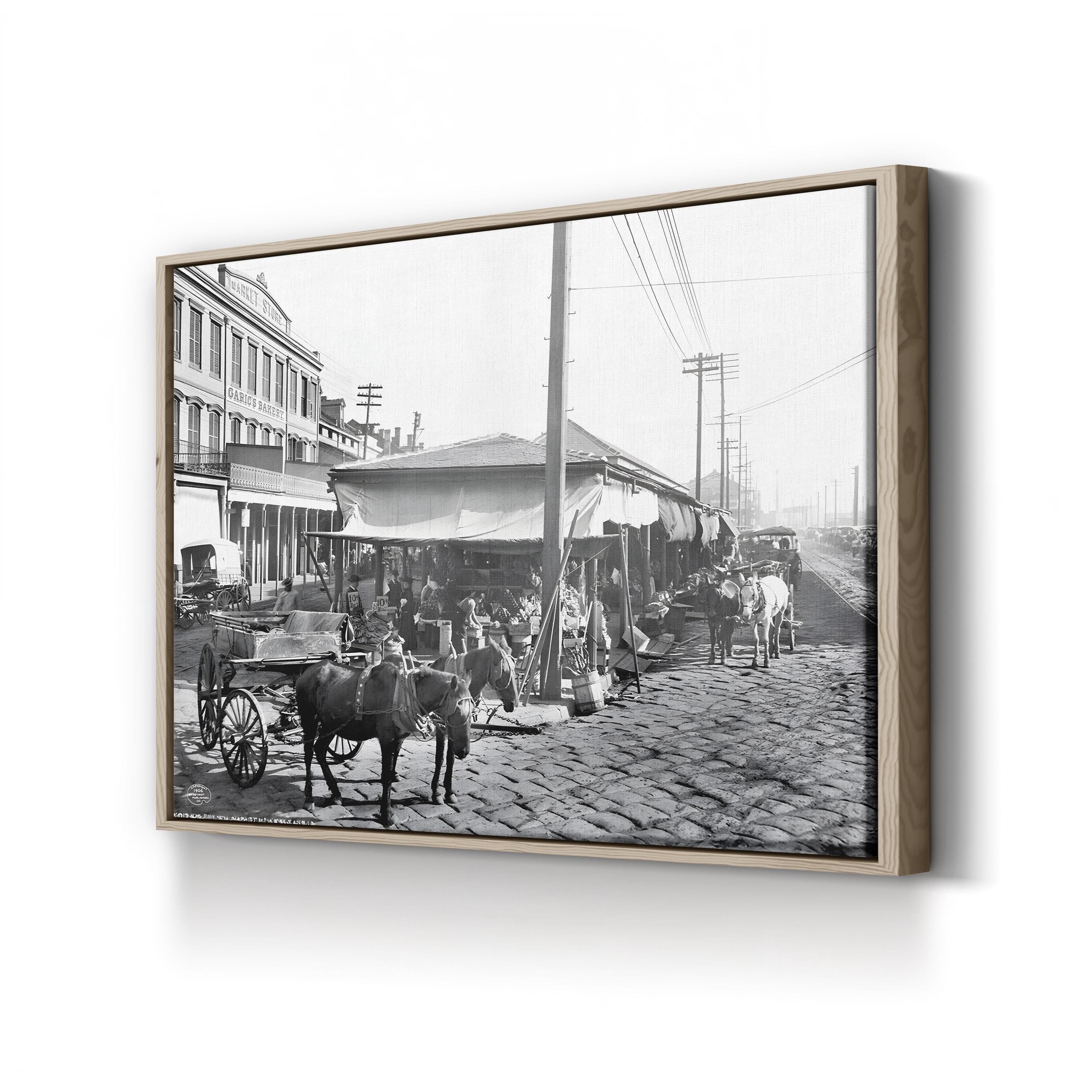 French Market, New Orleans, 1906 by Detroit Publishing Co. canvas print in an oak frame