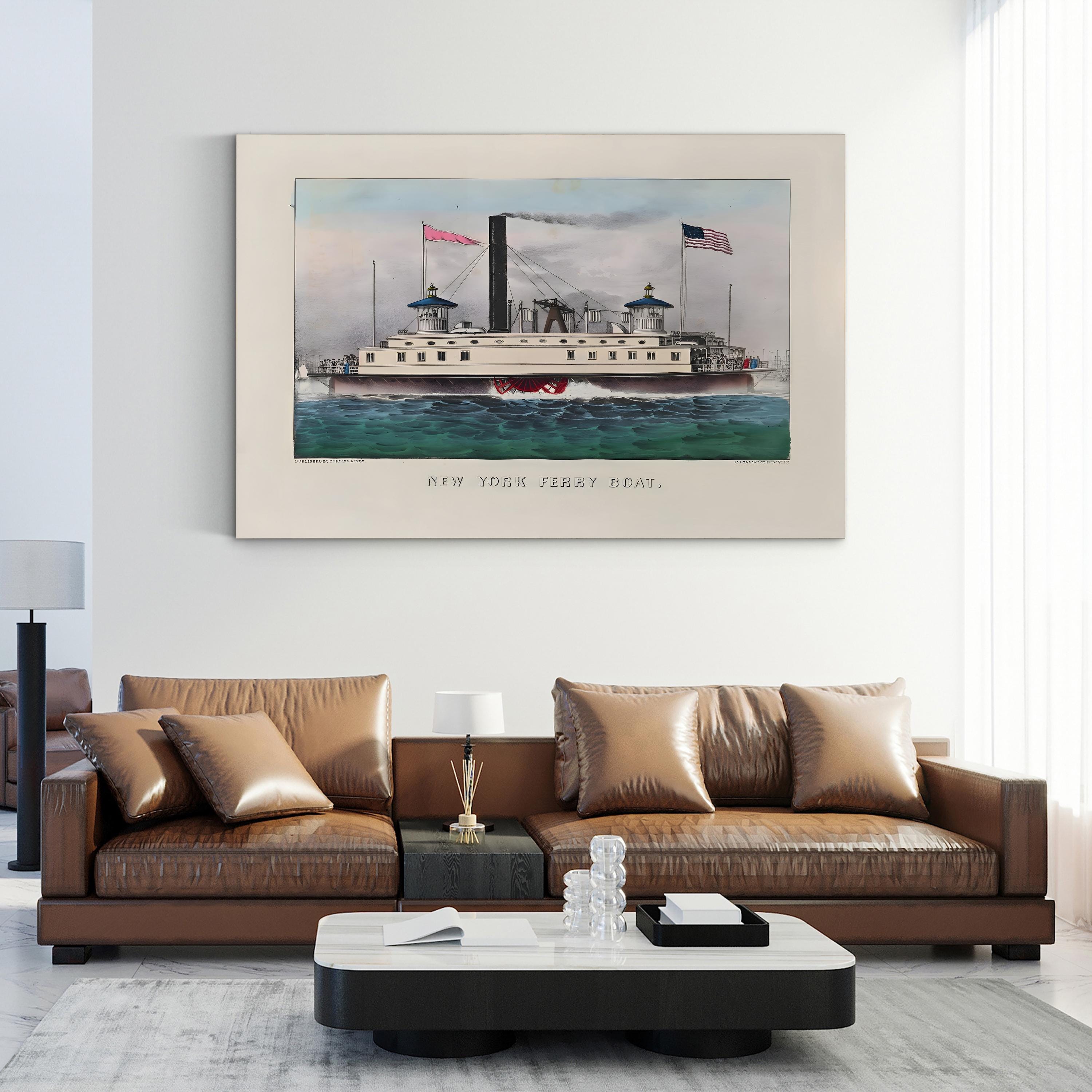 New York Ferry Boat – Currier & Ives Wall Art | 19th-Century Maritime Canvas Print