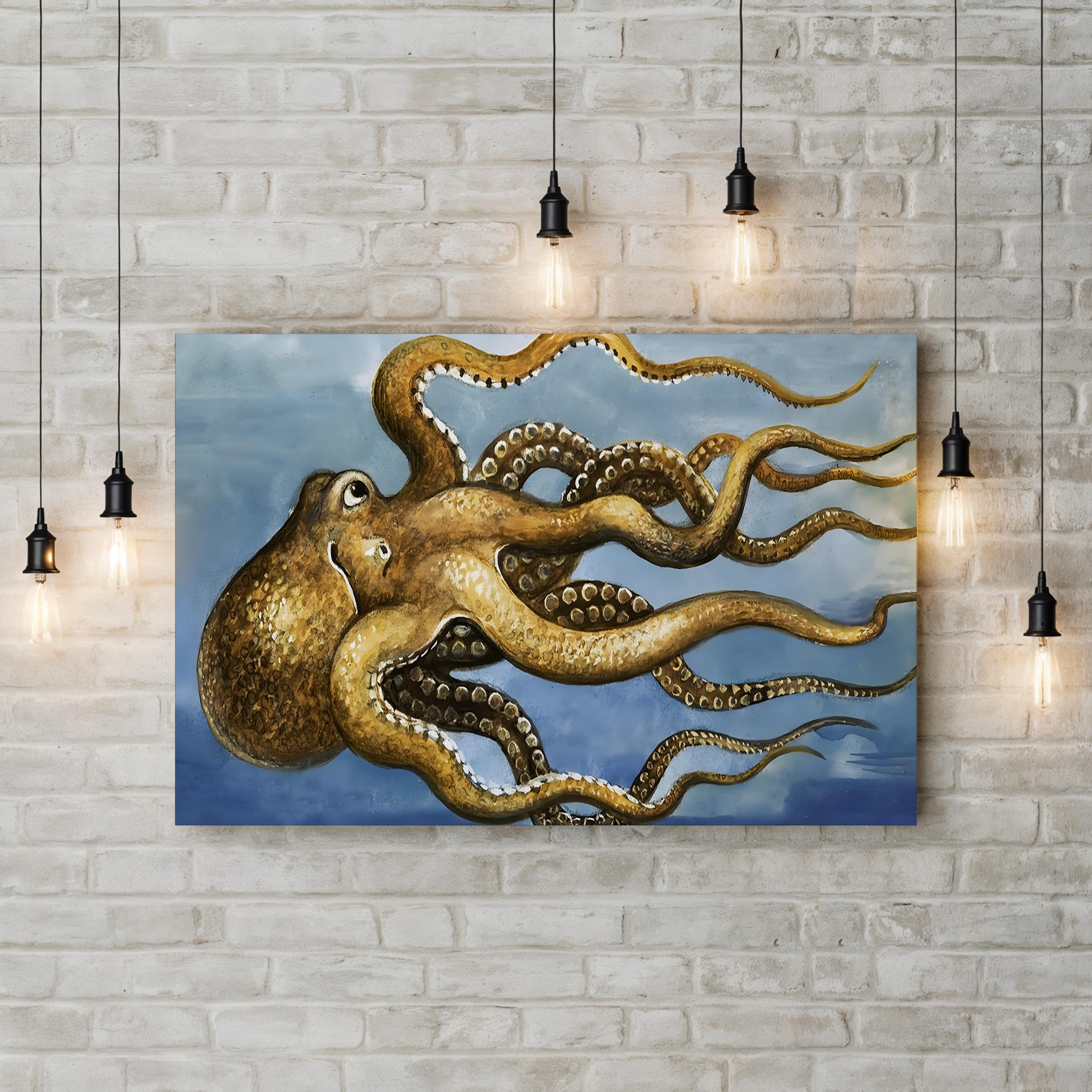 Octopus Wall Art Canvas Print – Vintage Nautical Marine Illustration, English School