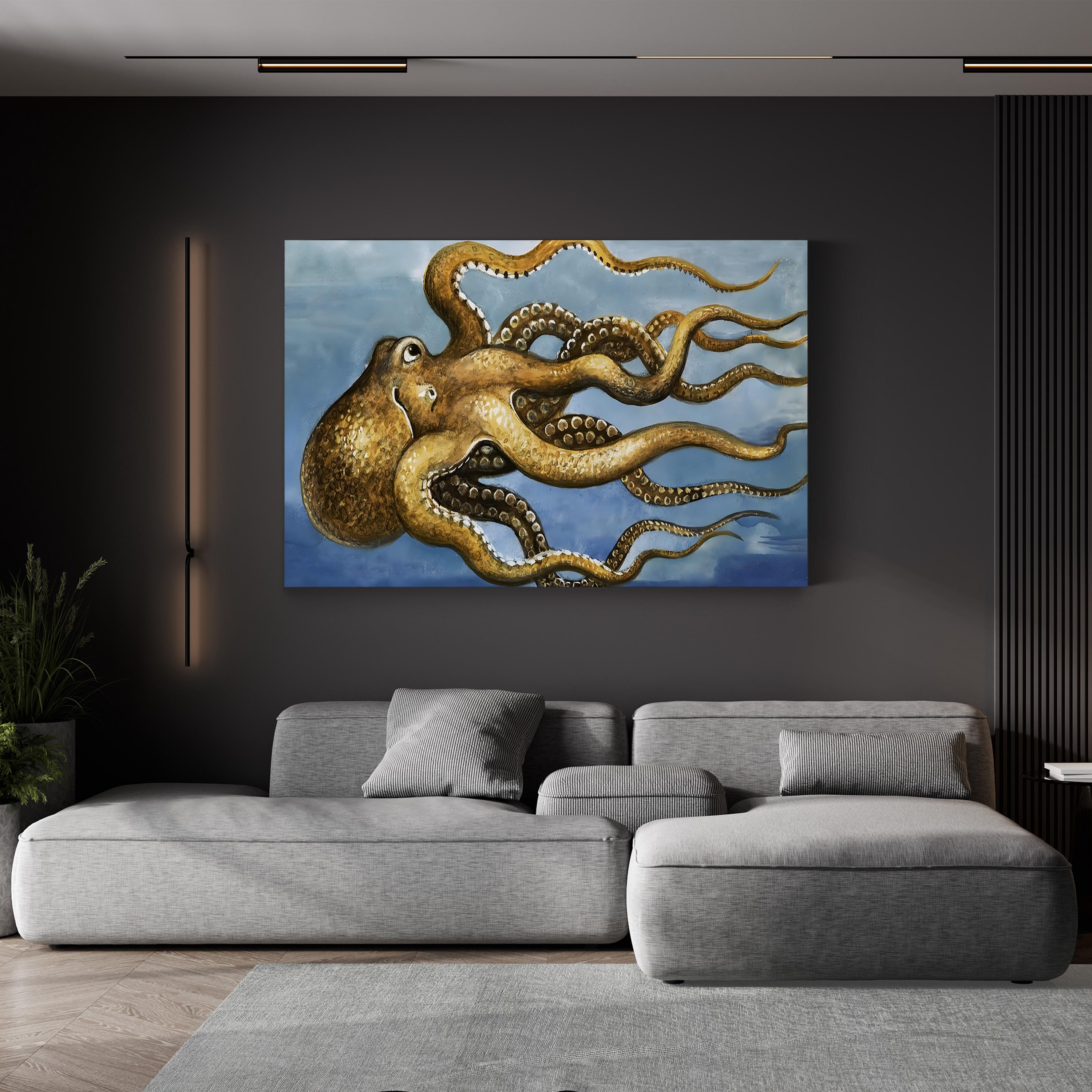 Octopus Wall Art Canvas Print – Vintage Nautical Marine Illustration, English School