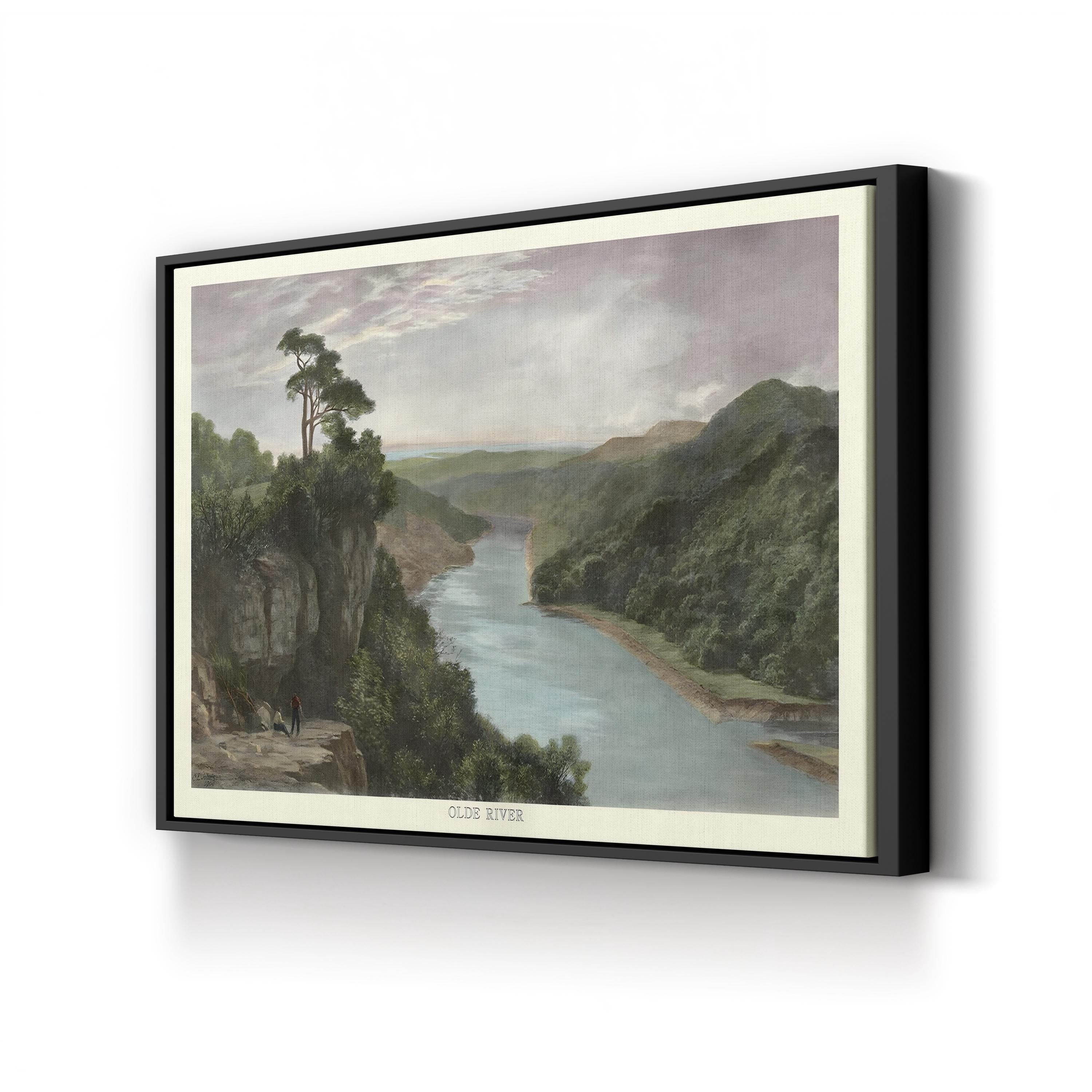 Olde River Landscape canvas print in Black frame