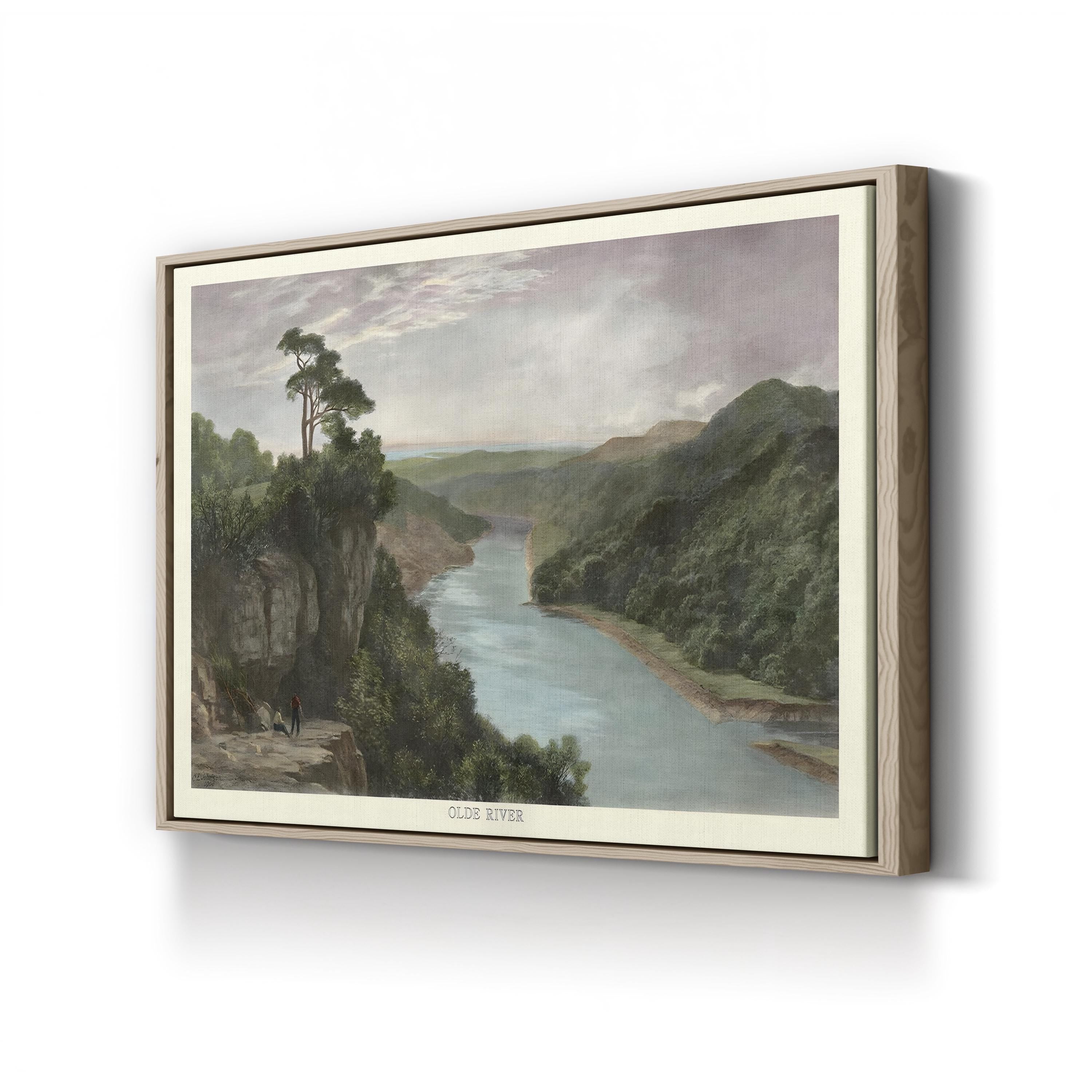 Olde River Landscape canvas print in Oak frame