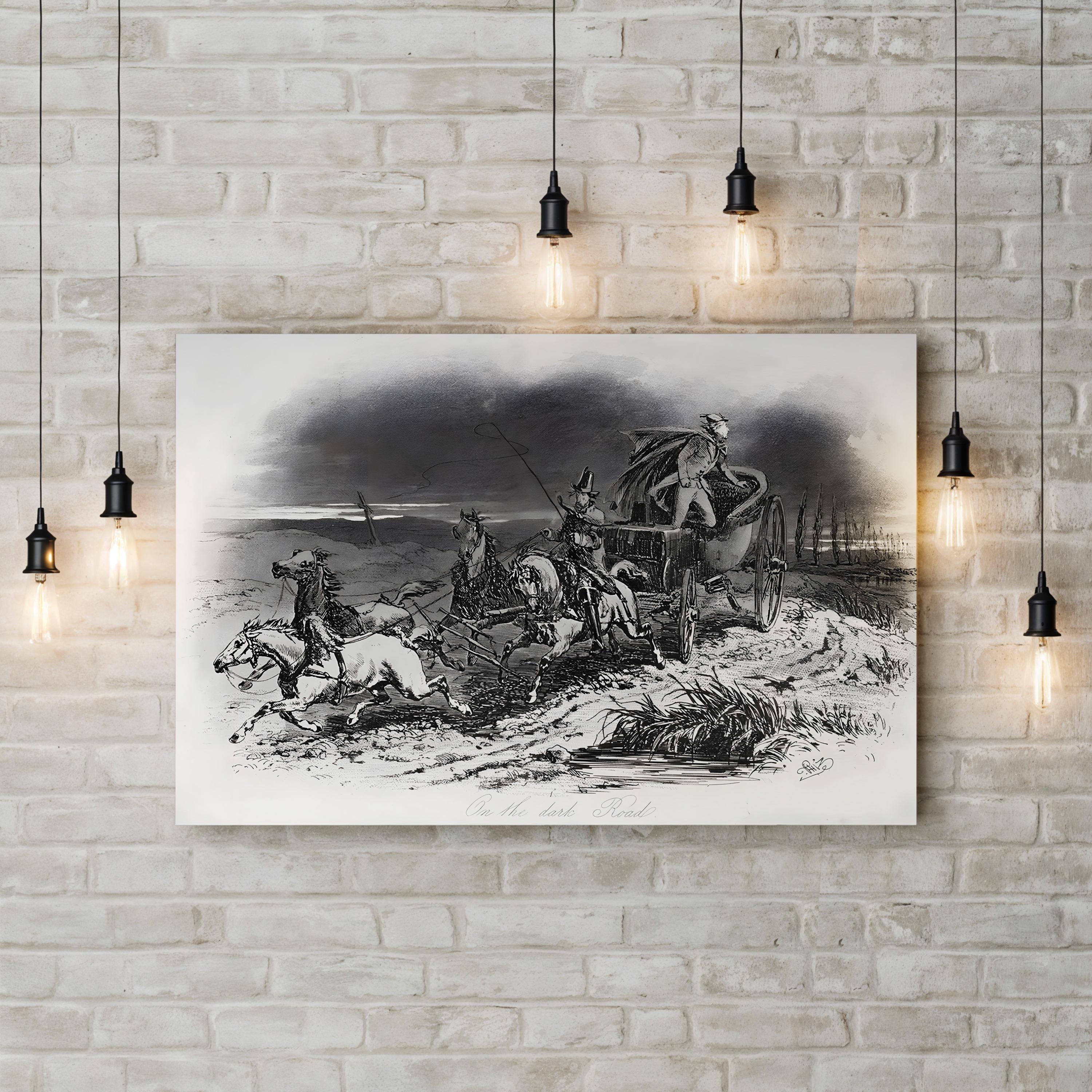 On the Dark Road Wall Art – Victorian Horse-Drawn Carriage Illustration from Dombey and Son by Hablot Knight Browne