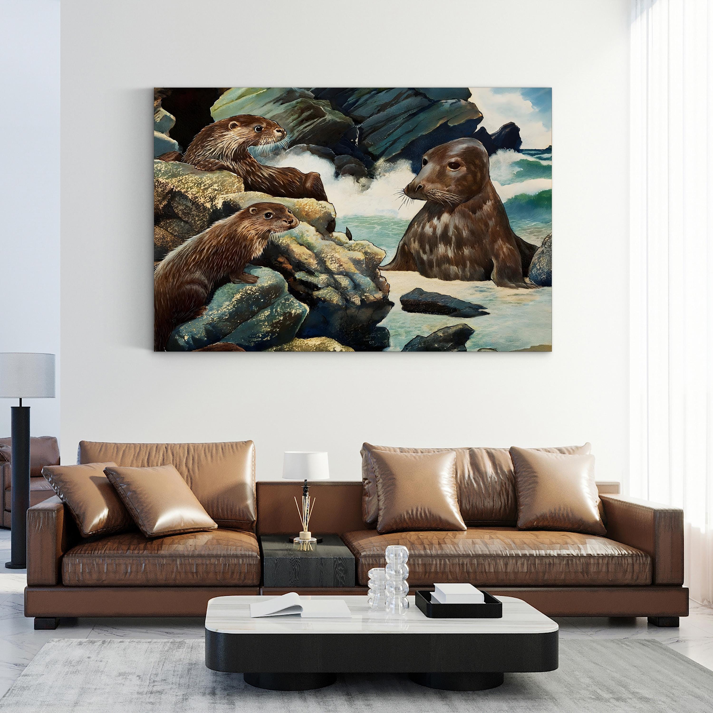 Otters and Walrus – Vintage Wildlife Illustration Wall Art (English School)