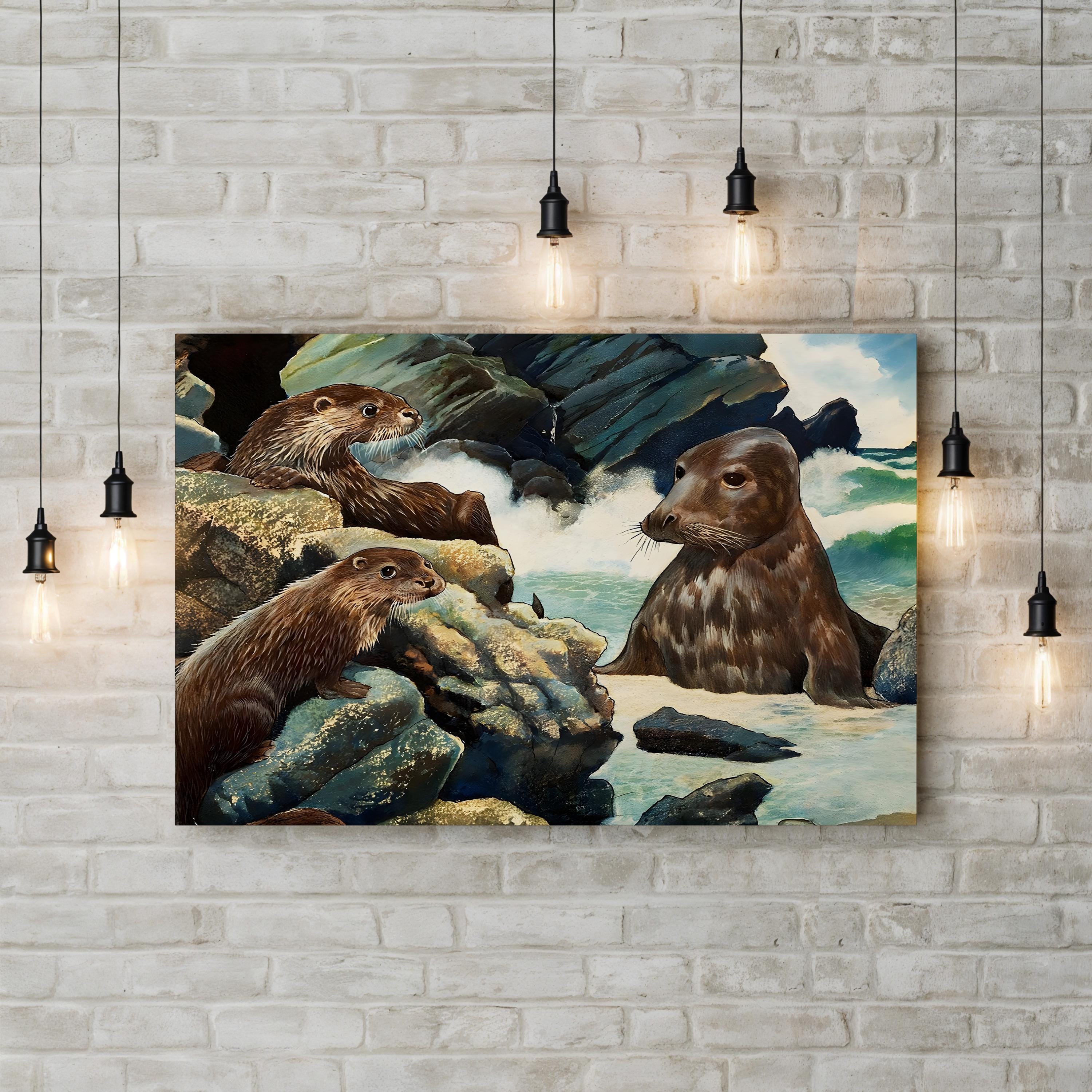 Otters and Walrus – Vintage Wildlife Illustration Wall Art (English School)