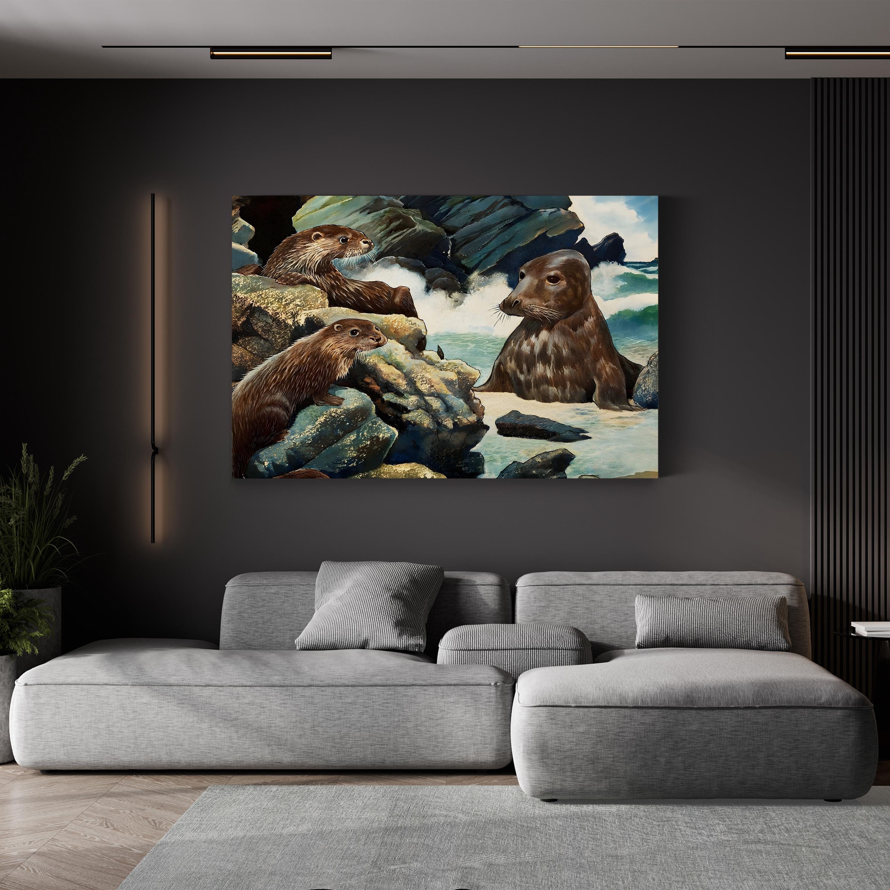 Otters and Walrus – Vintage Wildlife Illustration Wall Art (English School)