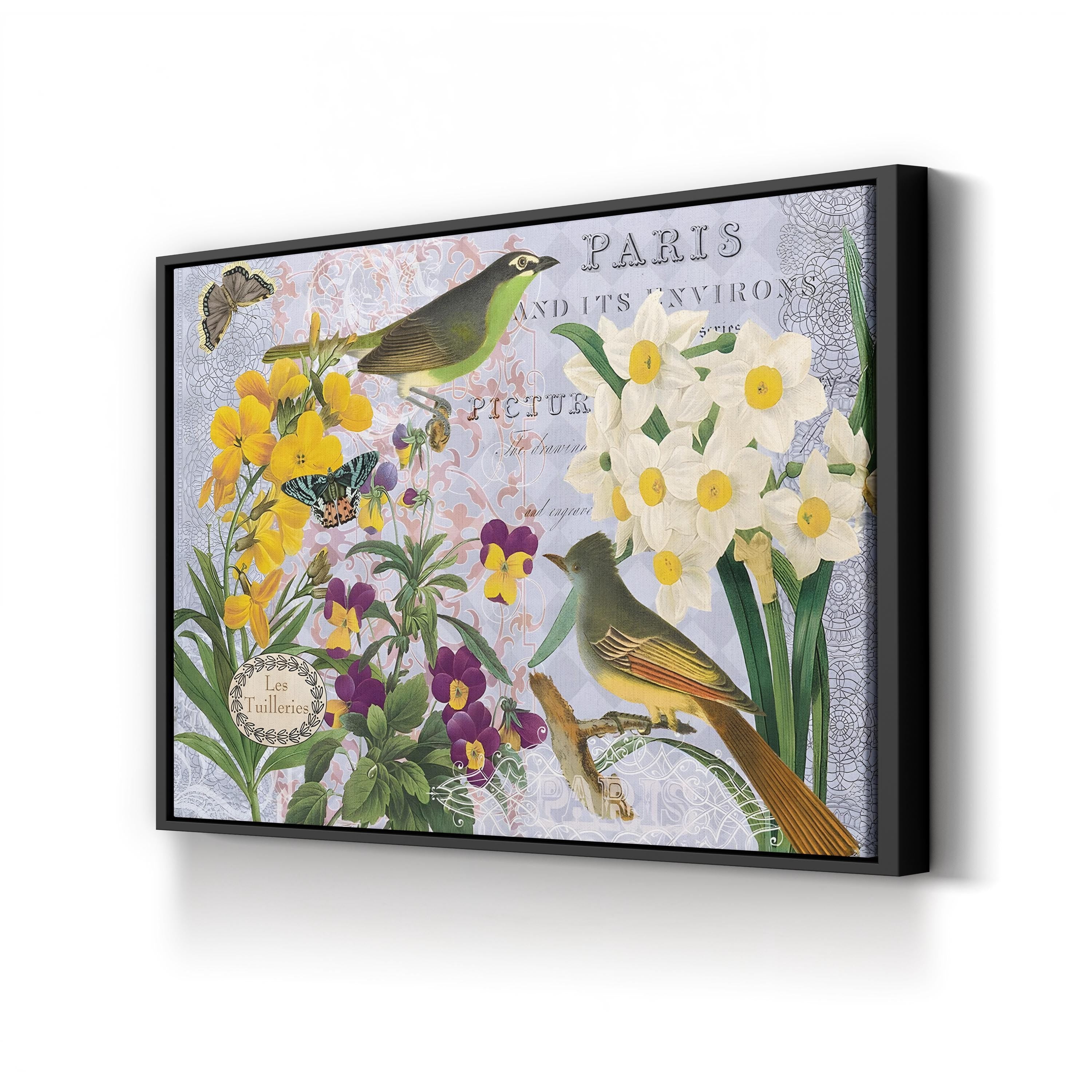 Tuileries Garden Vintage Floral canvas print in Black frame