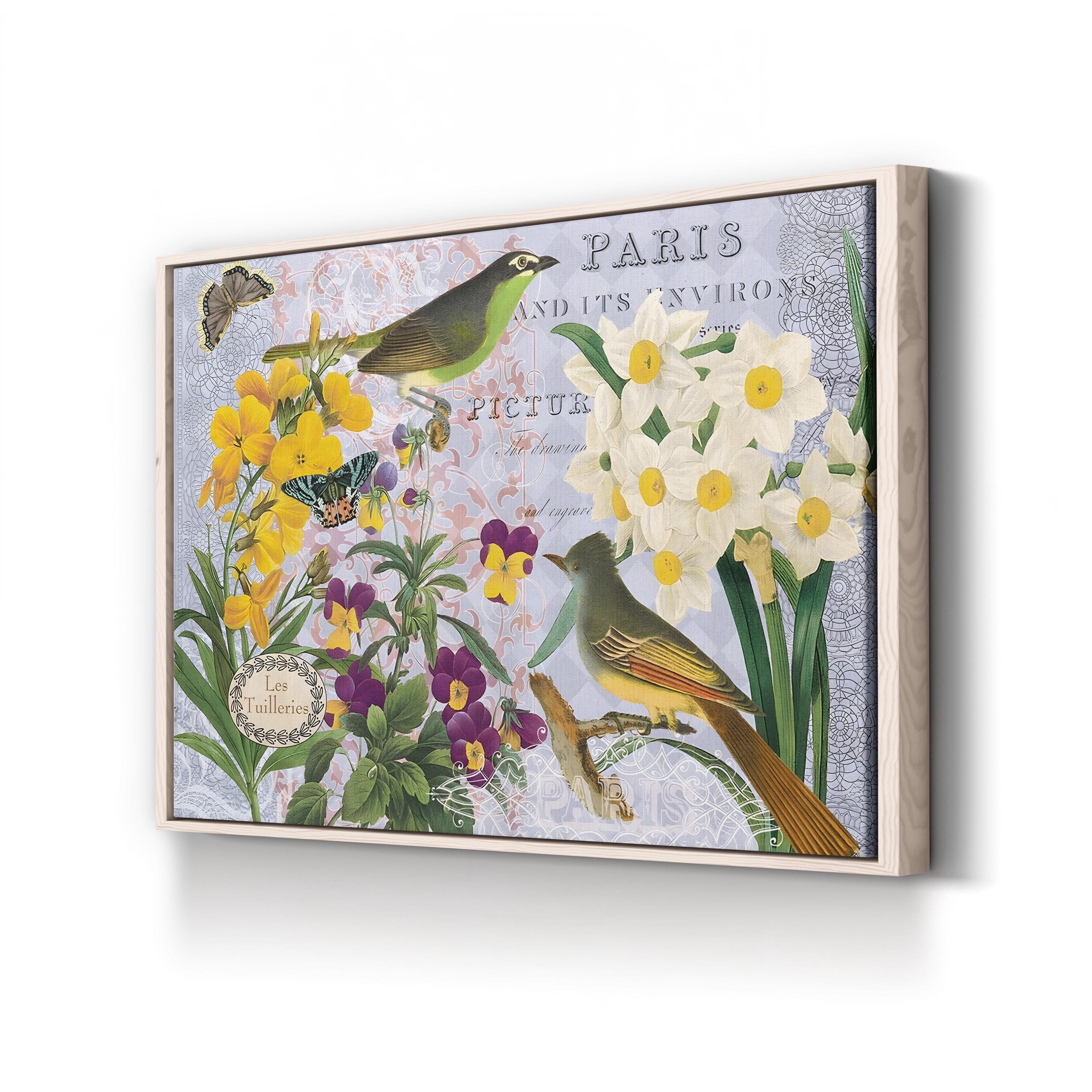 Tuileries Garden Vintage Floral canvas print in Natural frame