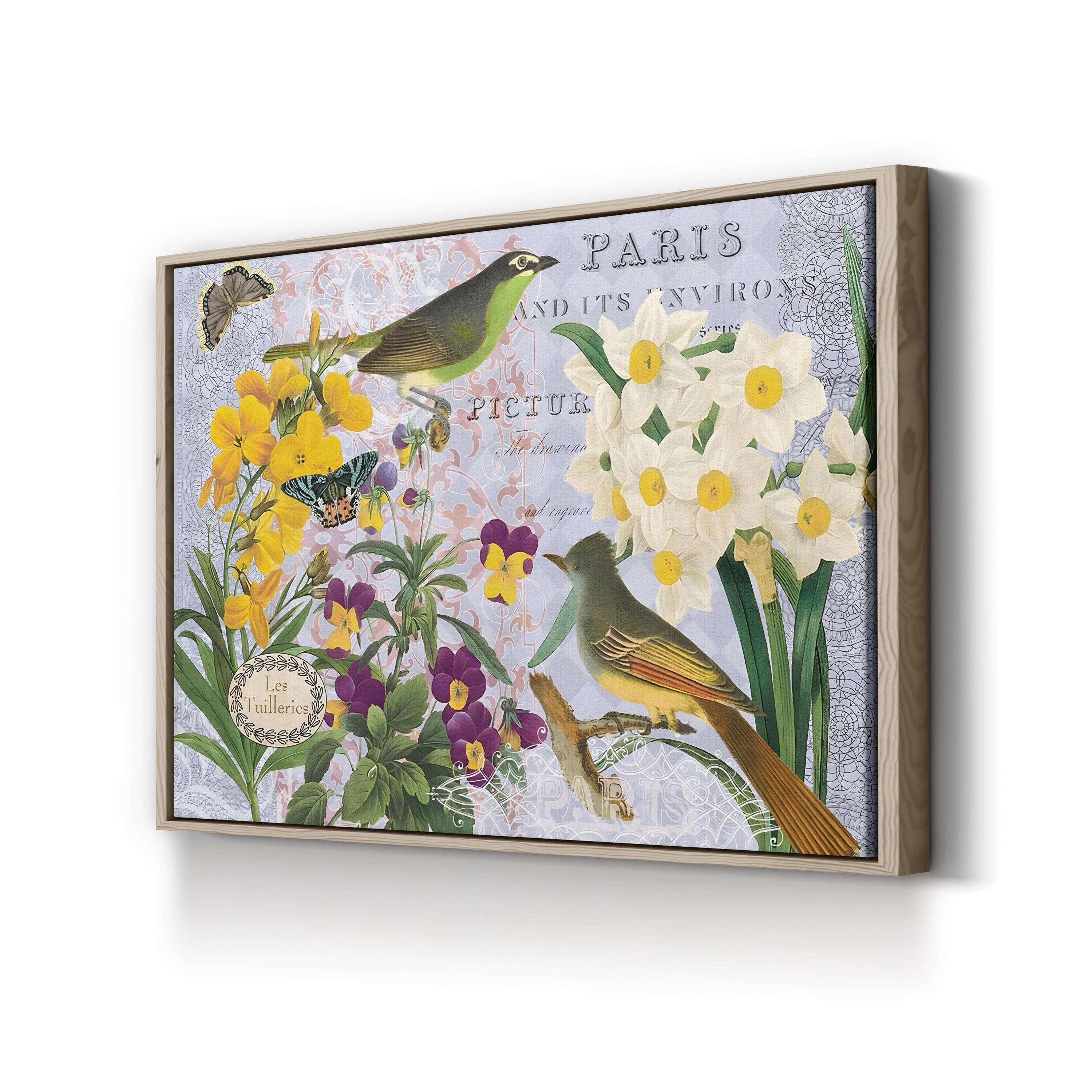 Tuileries Garden Vintage Floral canvas print in Oak frame