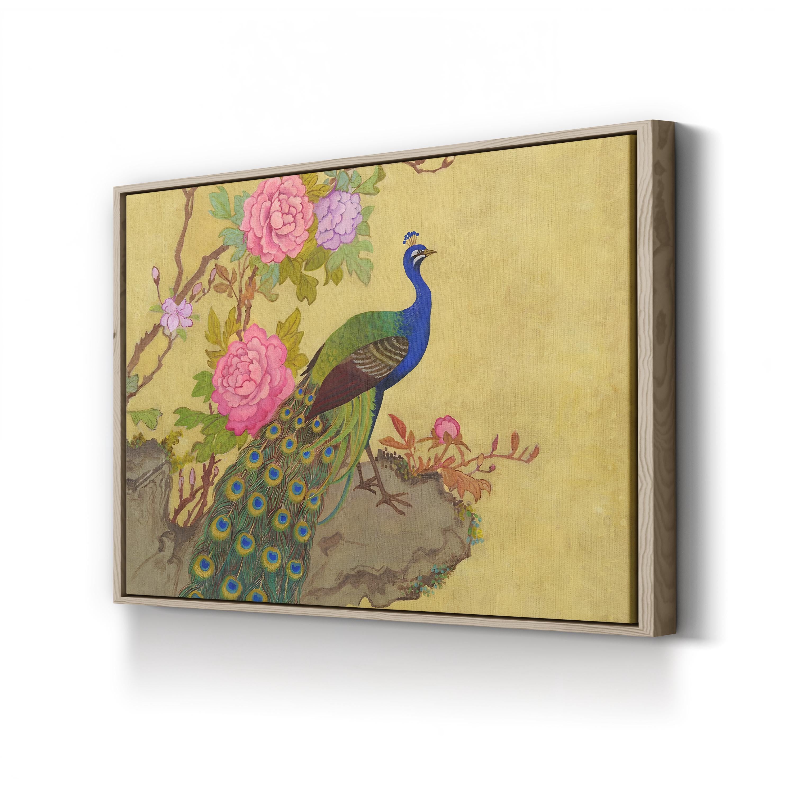 Peacock and Peonies Wall Art by Adam Guan – Chinese Style Floral Wildlife Painting