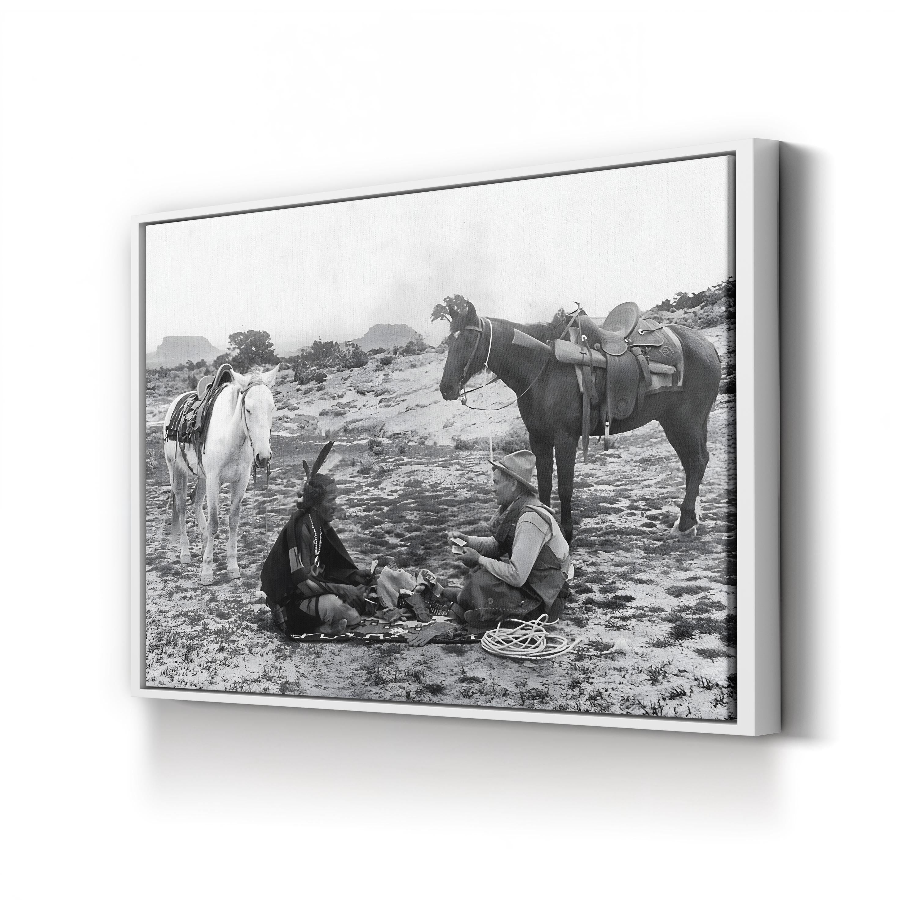 Cowboys & Native Americans Playing Cards, 1915 – Period Illustration Wall Art | Western Canvas Print