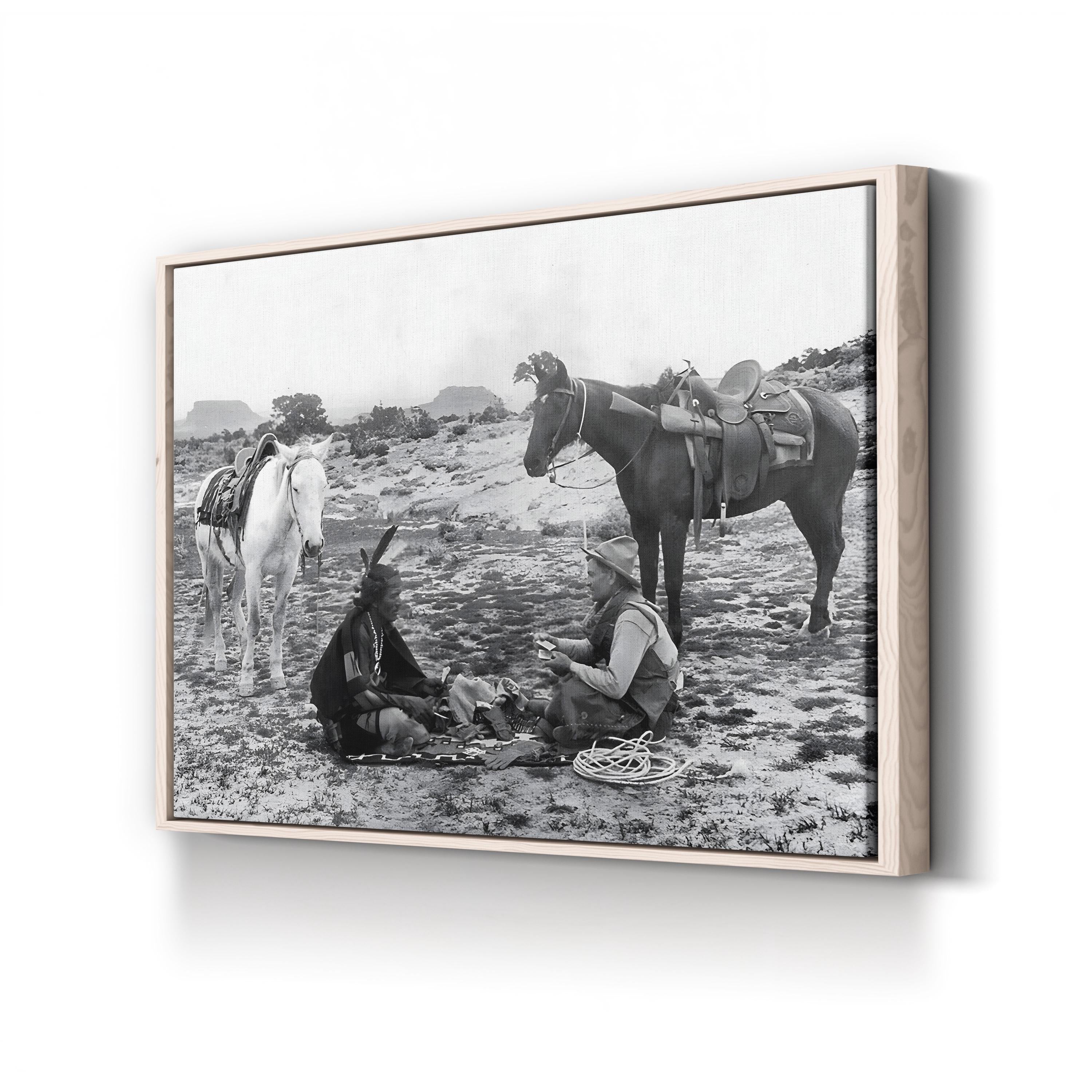 Cowboys & Native Americans Playing Cards, 1915 – Period Illustration Wall Art | Western Canvas Print