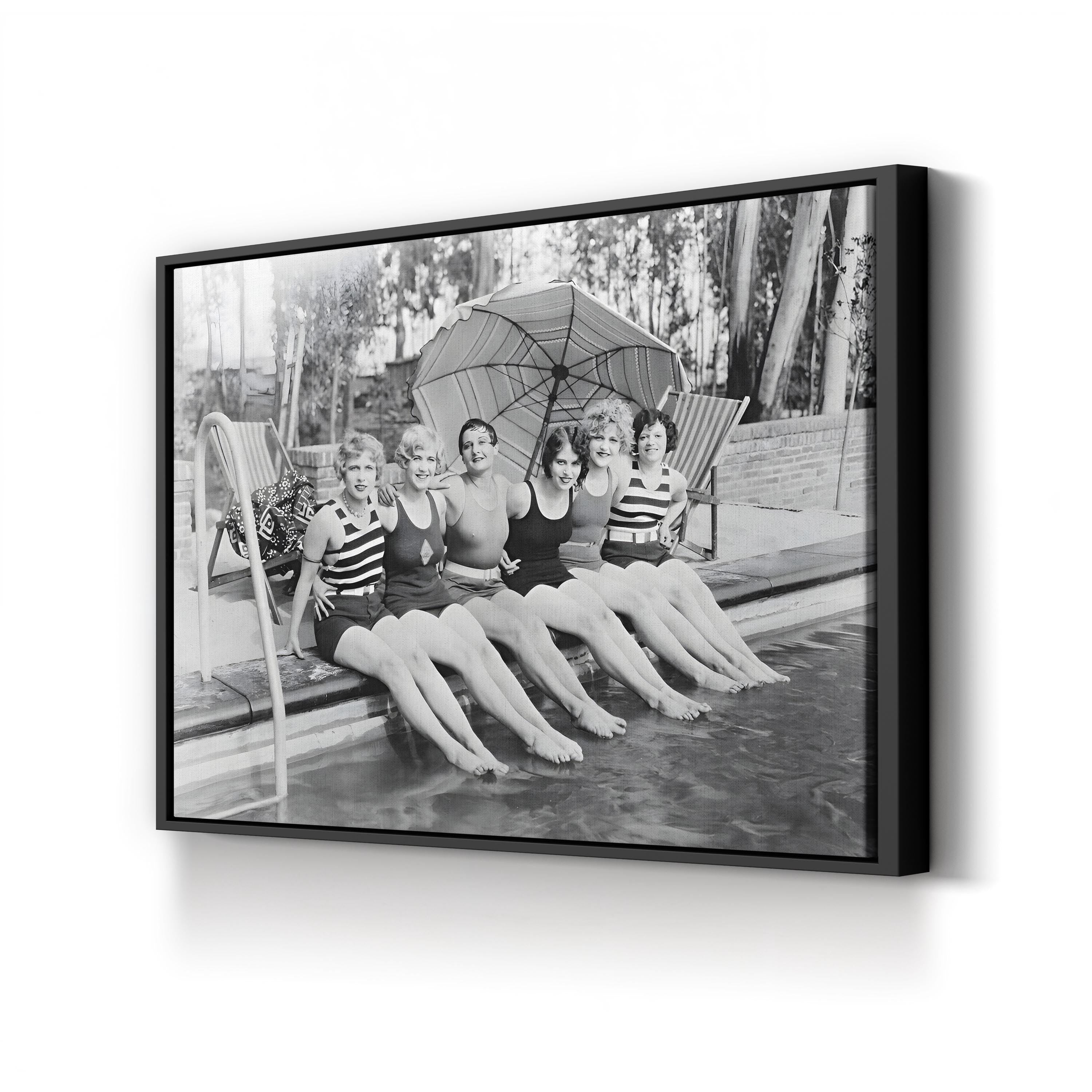Vintage Poolside, Black & White – Vintage Photography Wall Art | Retro Canvas Print