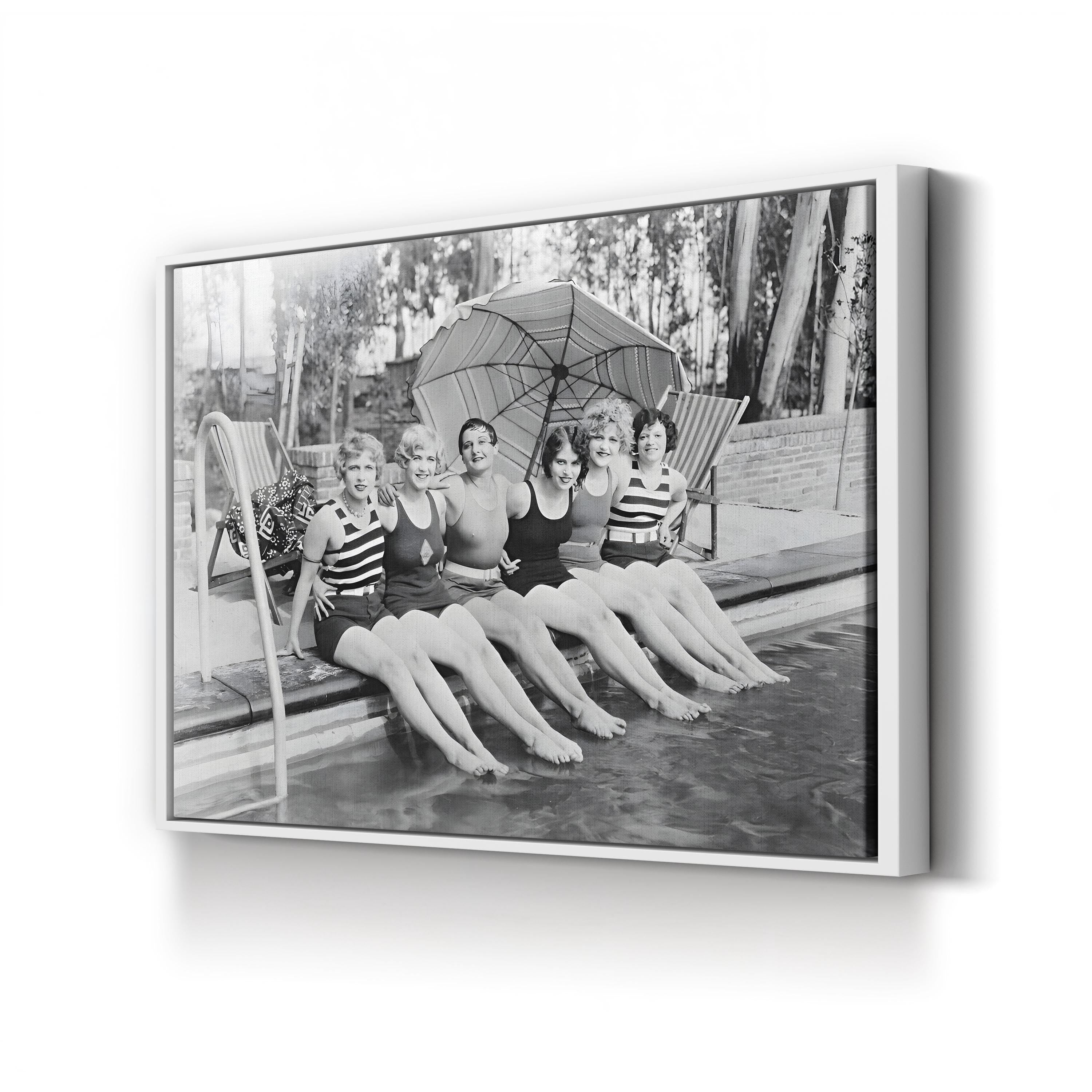 Vintage Poolside, Black & White – Vintage Photography Wall Art | Retro Canvas Print