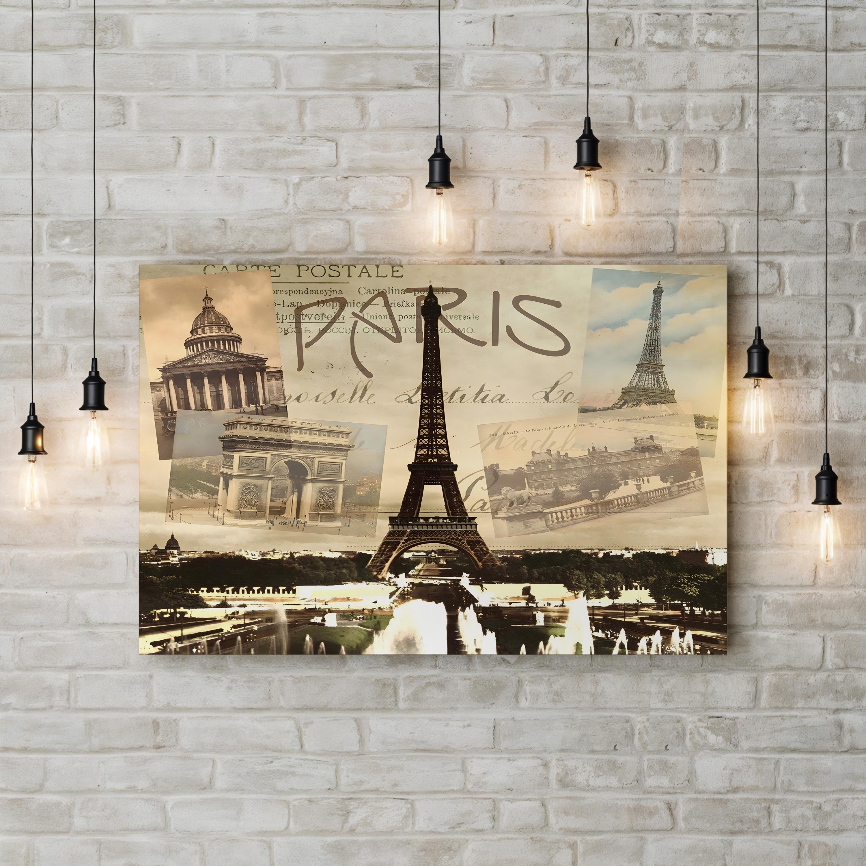 Paris Landmarks in Sepia – Period Illustration Wall Art | Eiffel Tower Canvas Print