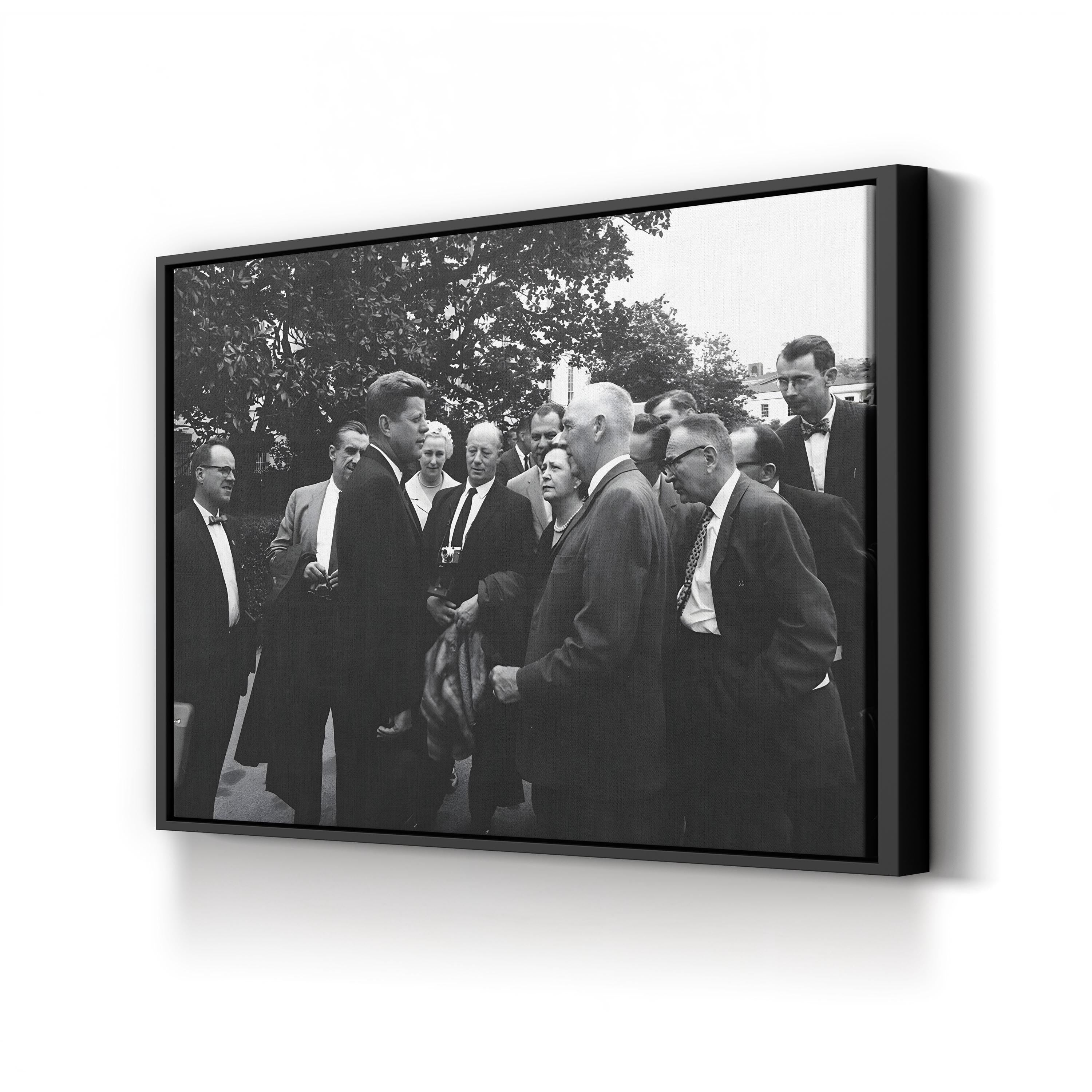 President John F. Kennedy with Reporters – Vintage Photography Wall Art | Historic Political Canvas Print