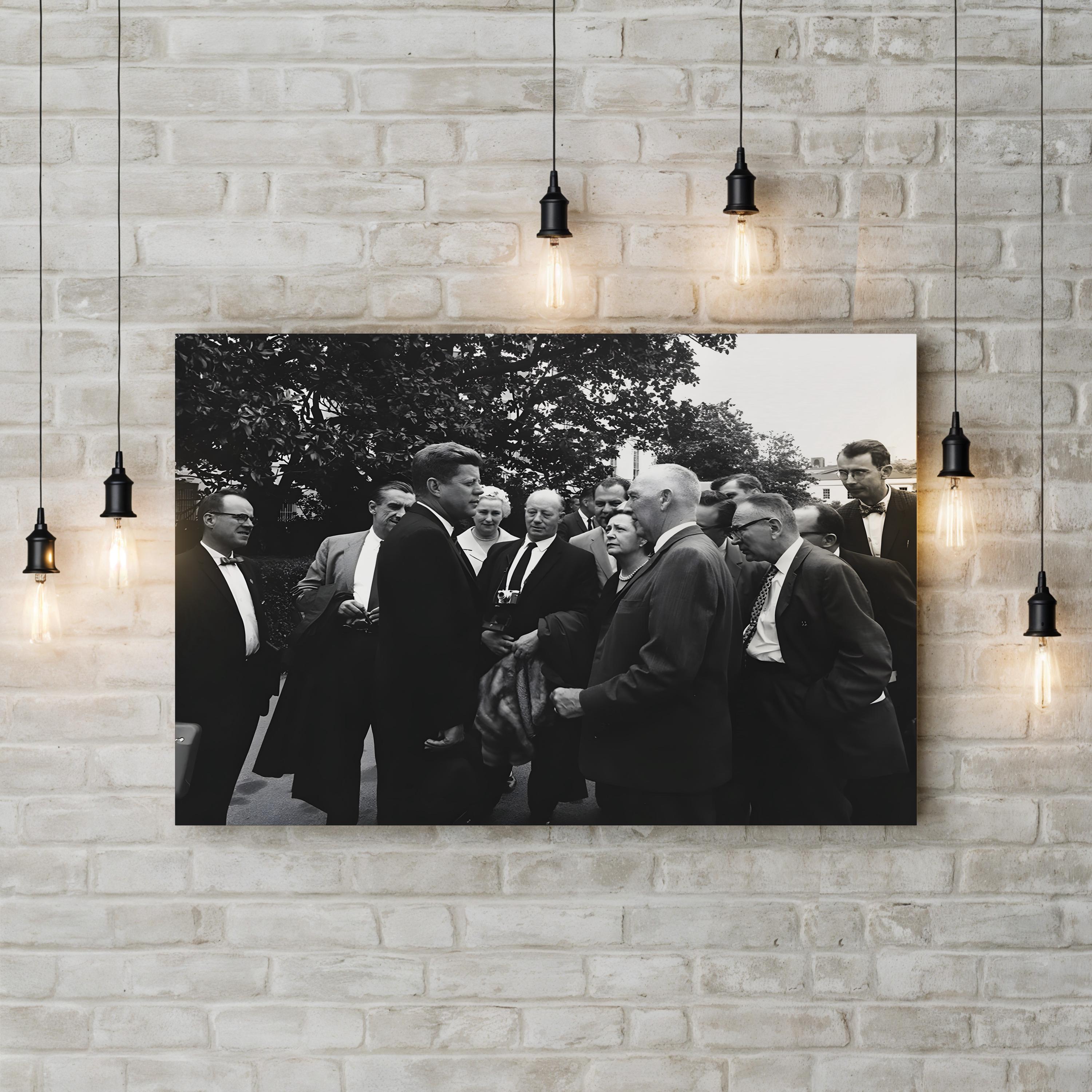 President John F. Kennedy with Reporters – Vintage Photography Wall Art | Historic Political Canvas Print