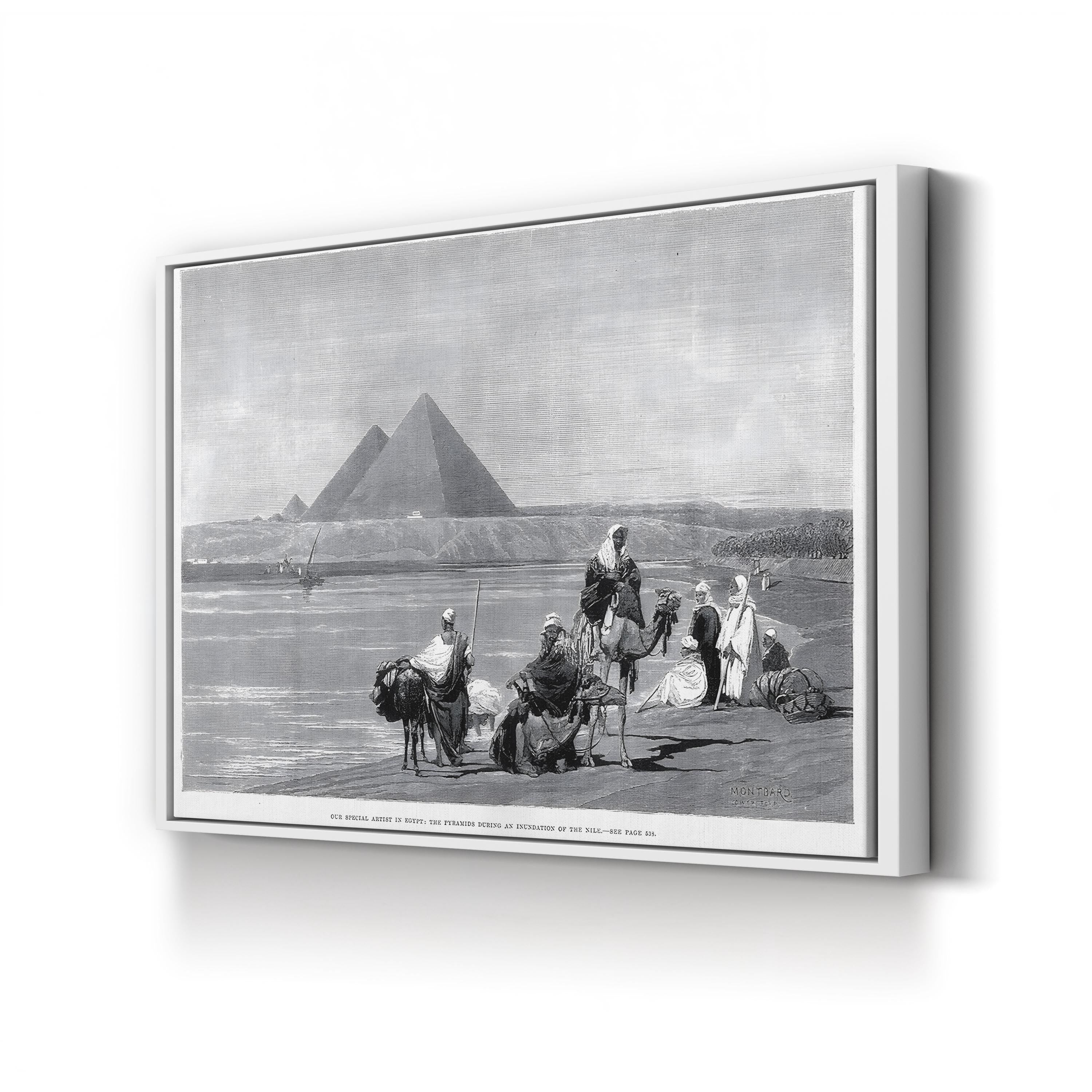 Pyramids at Giza, 1882 Antique Egyptian Wall Art | Historic Nile Inundation Canvas