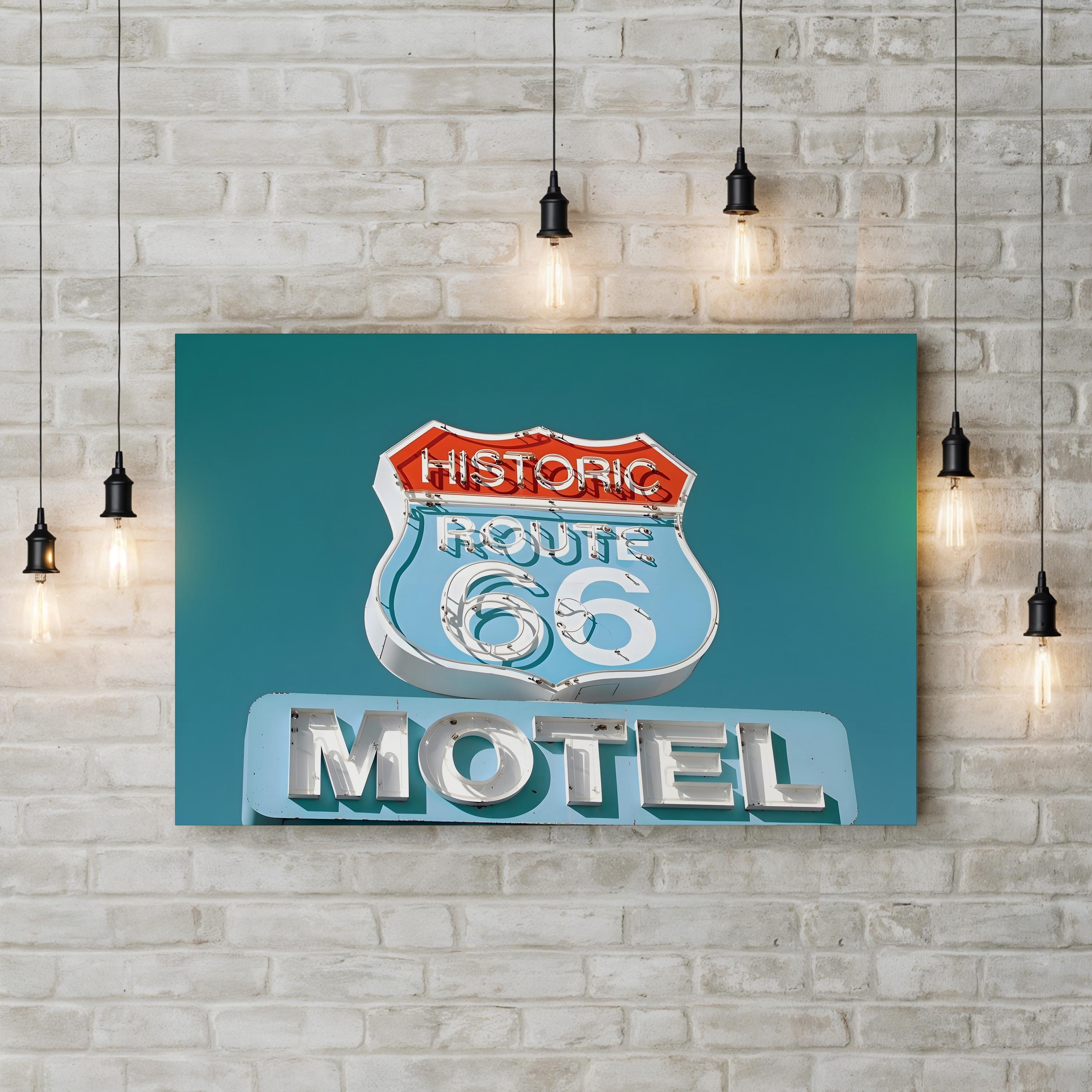 Route 66 Motel Sign – Period Illustration Wall Art | Retro Americana Canvas Print