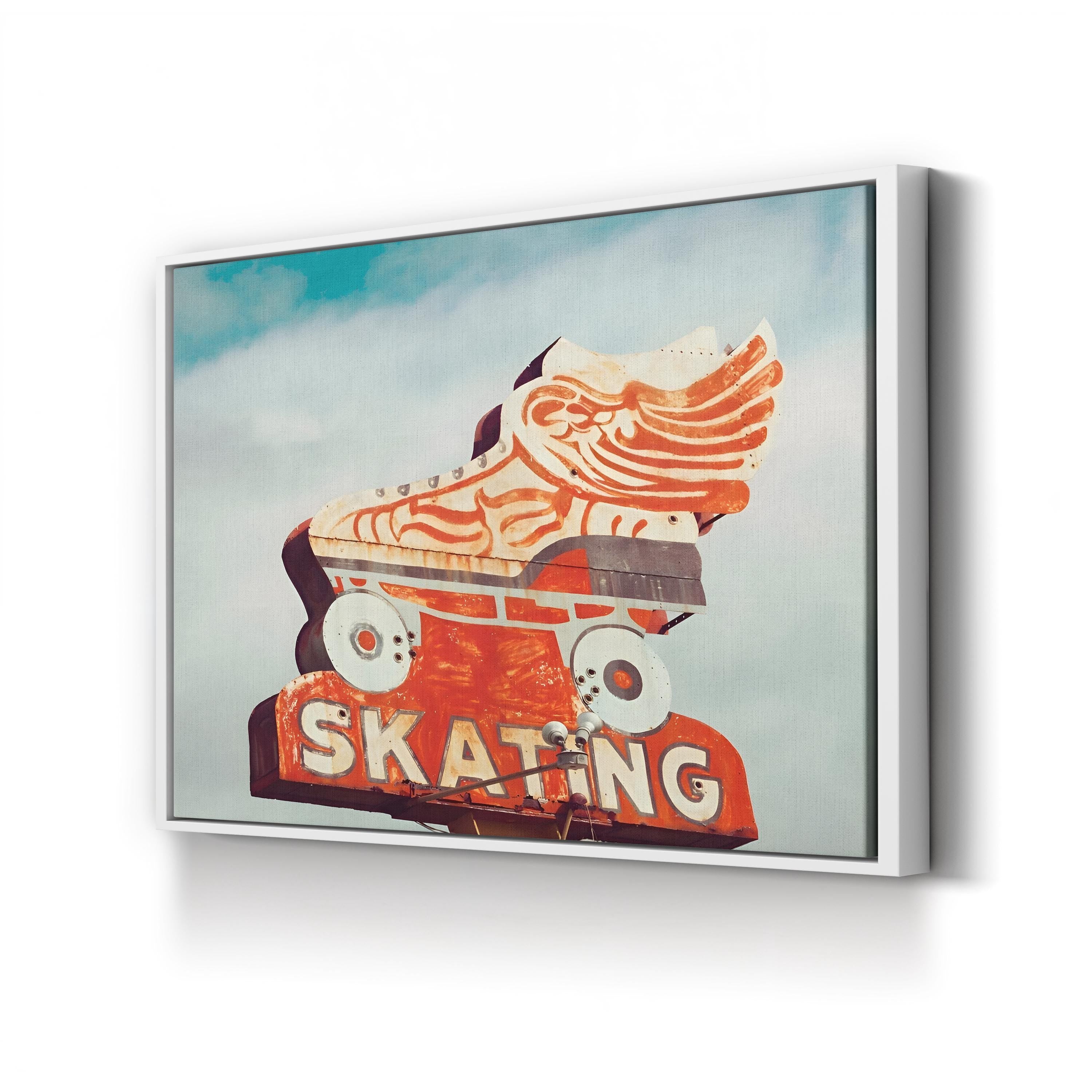 Vintage 1950s Roller Skating Sign canvas print in a white frame