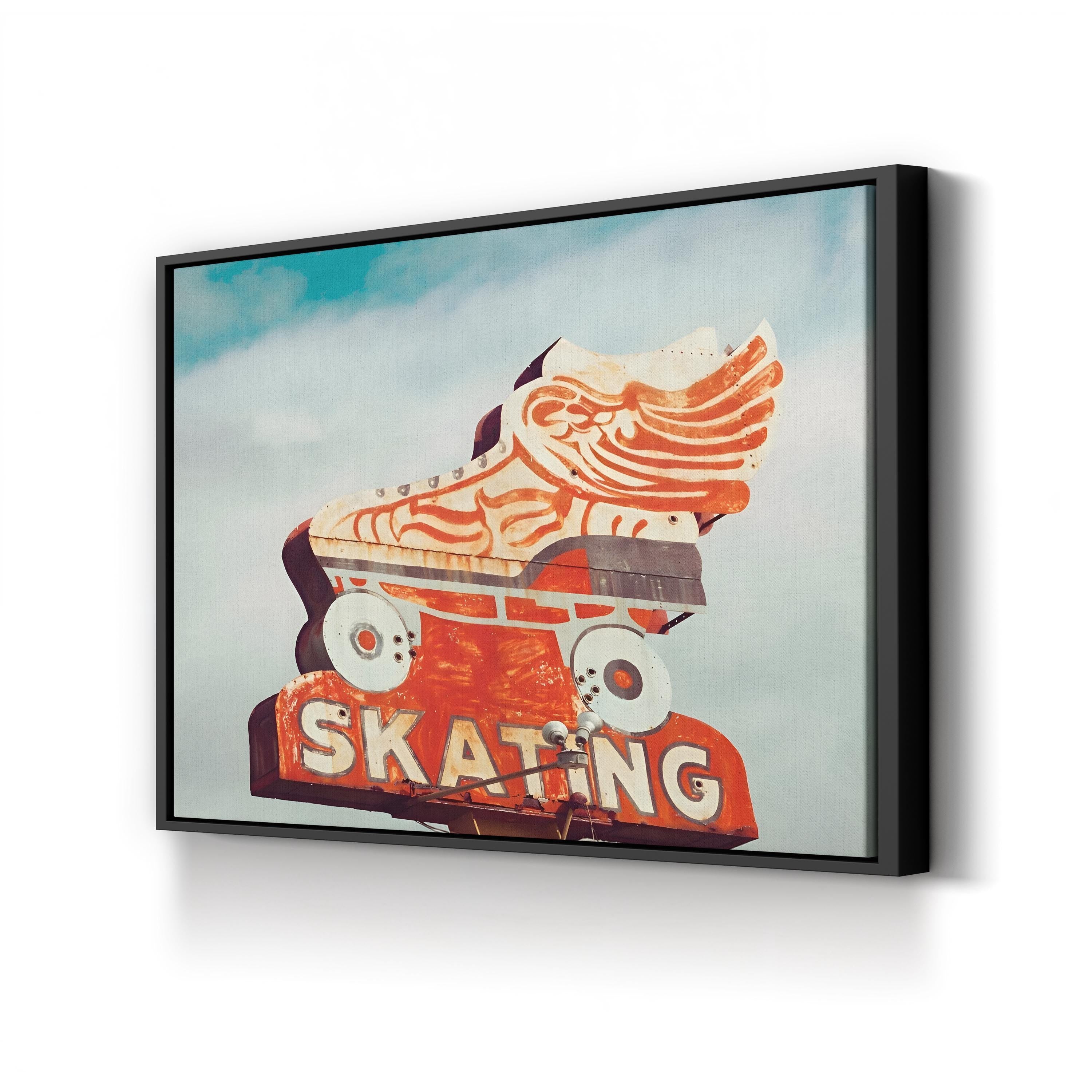 Vintage 1950s Roller Skating Sign canvas print in a black frame