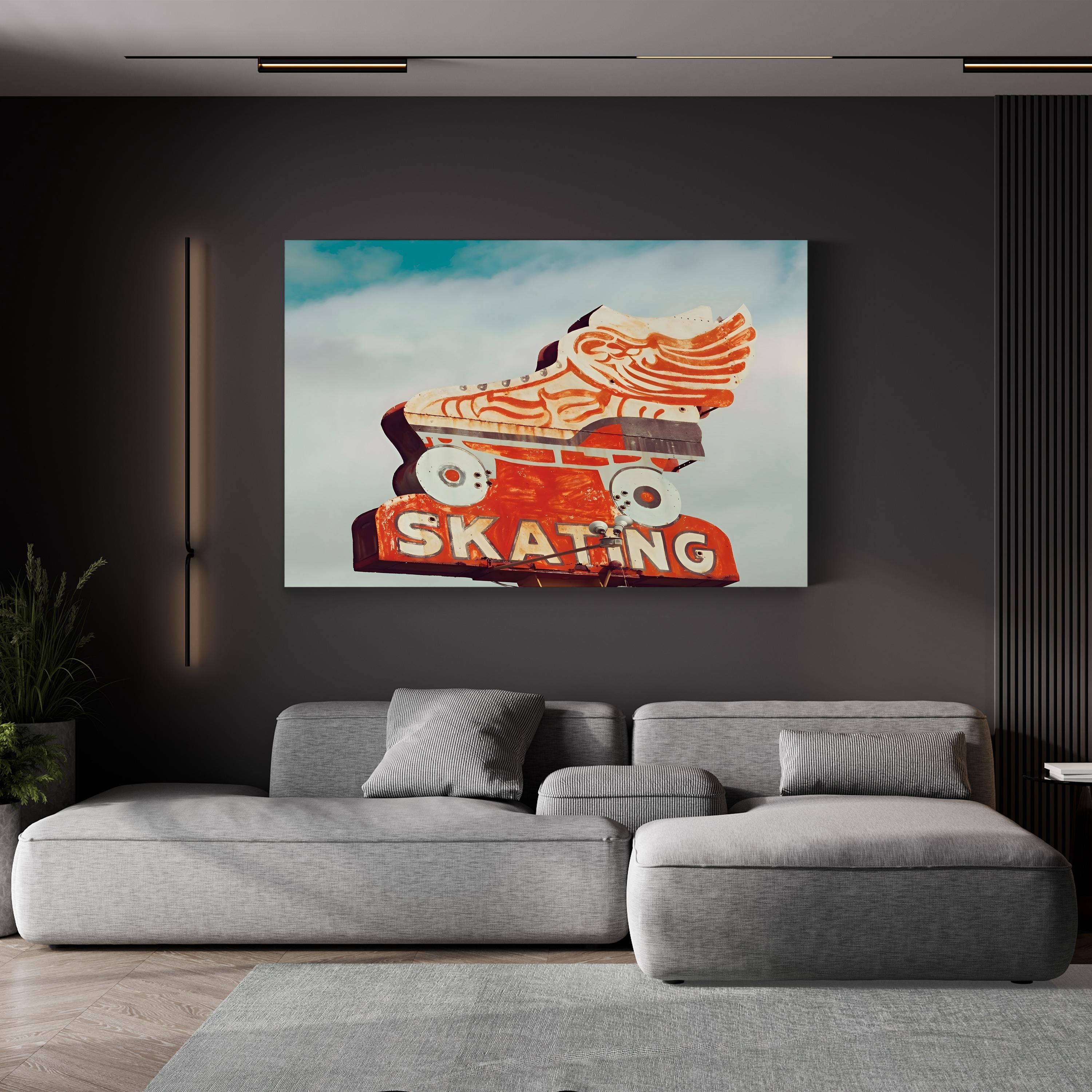 Vintage 1950s Roller Skating Sign canvas print in a black frame