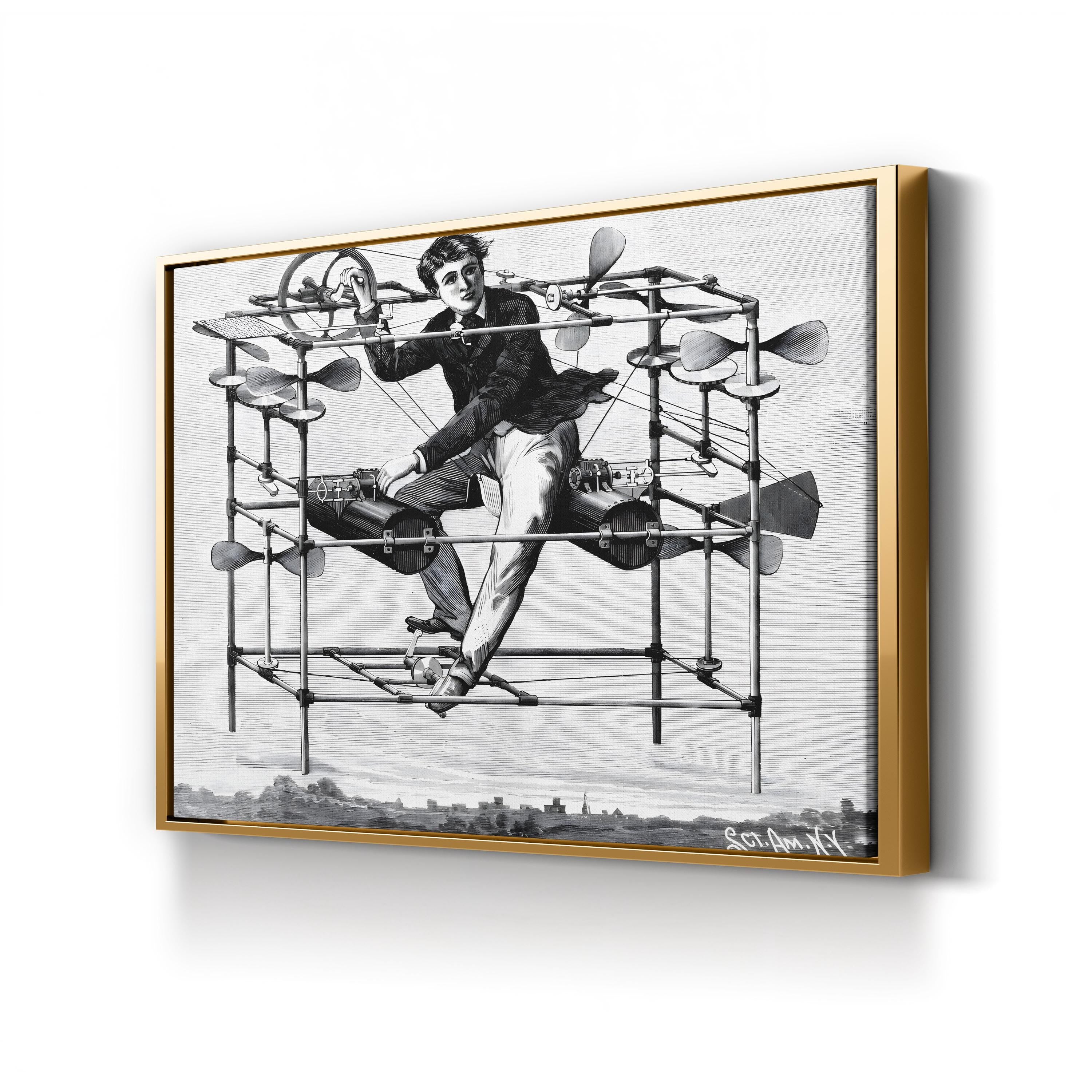 Scientific American Illustration of the Flying Bedstead (W Ayers Flying Machine), 1885 Wall Art