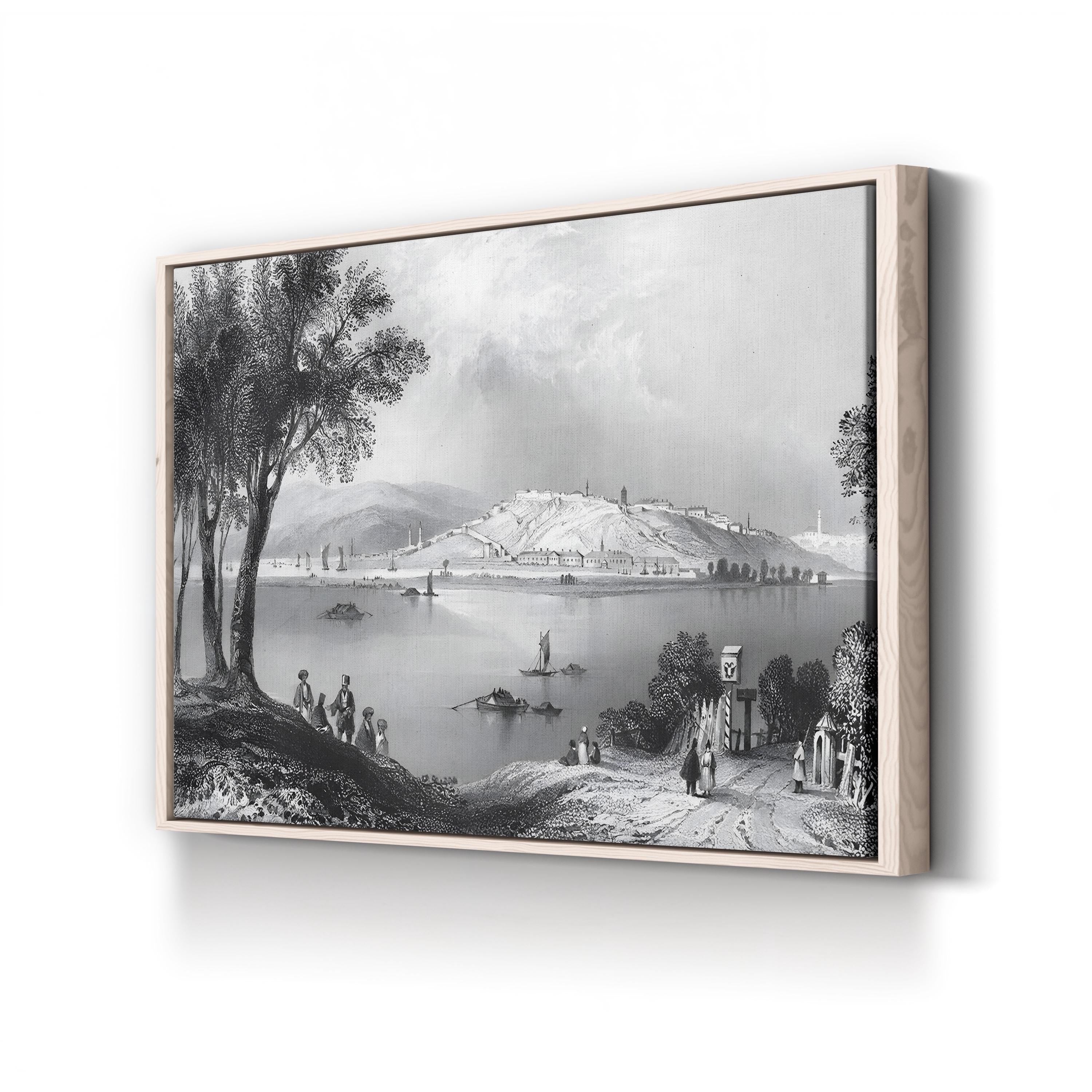 Vintage Belgrade Cityscape Canvas Print: 1844 River Confluence Engraving