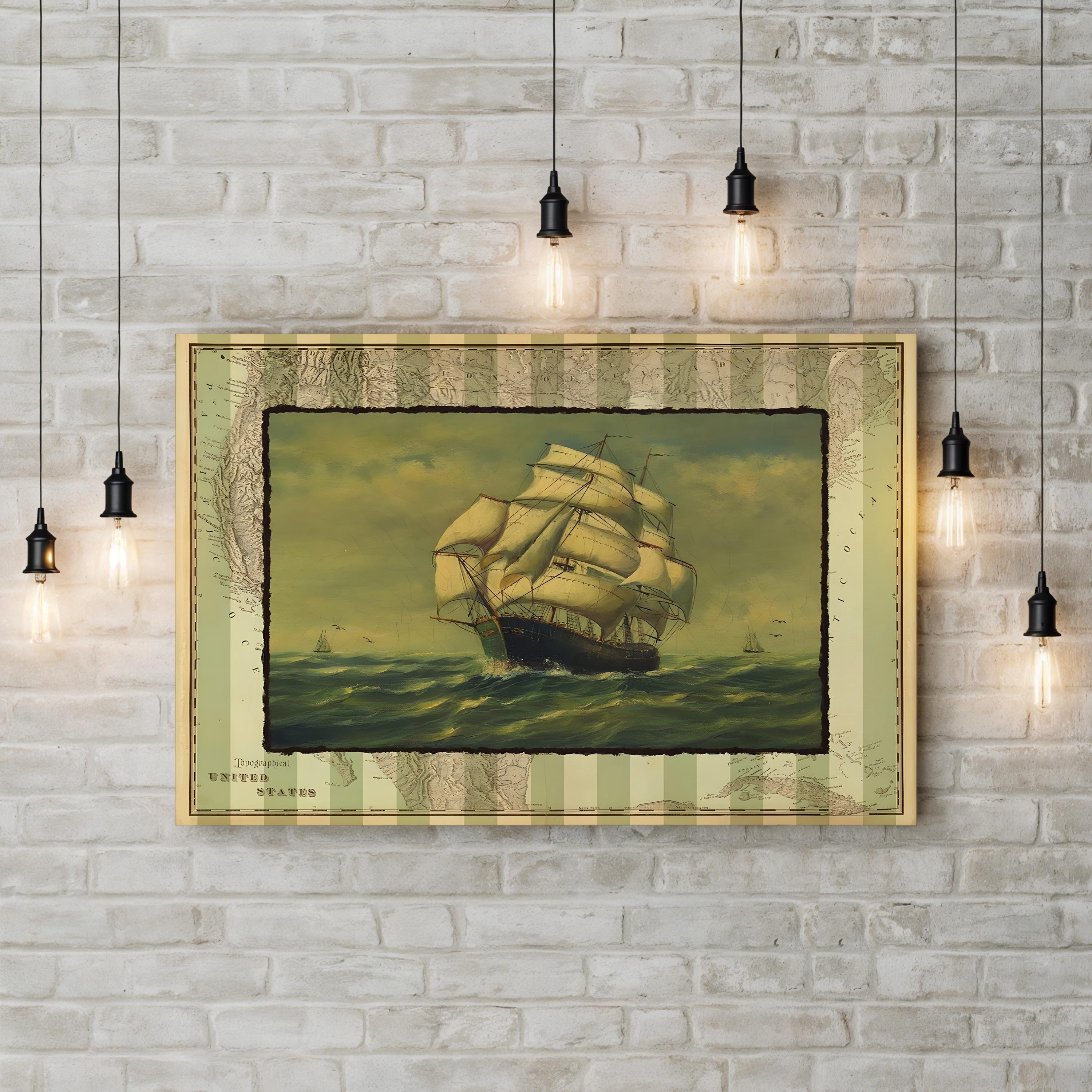 Vintage Tall Ship at Sea – Period Illustration Wall Art | Maritime Canvas Print