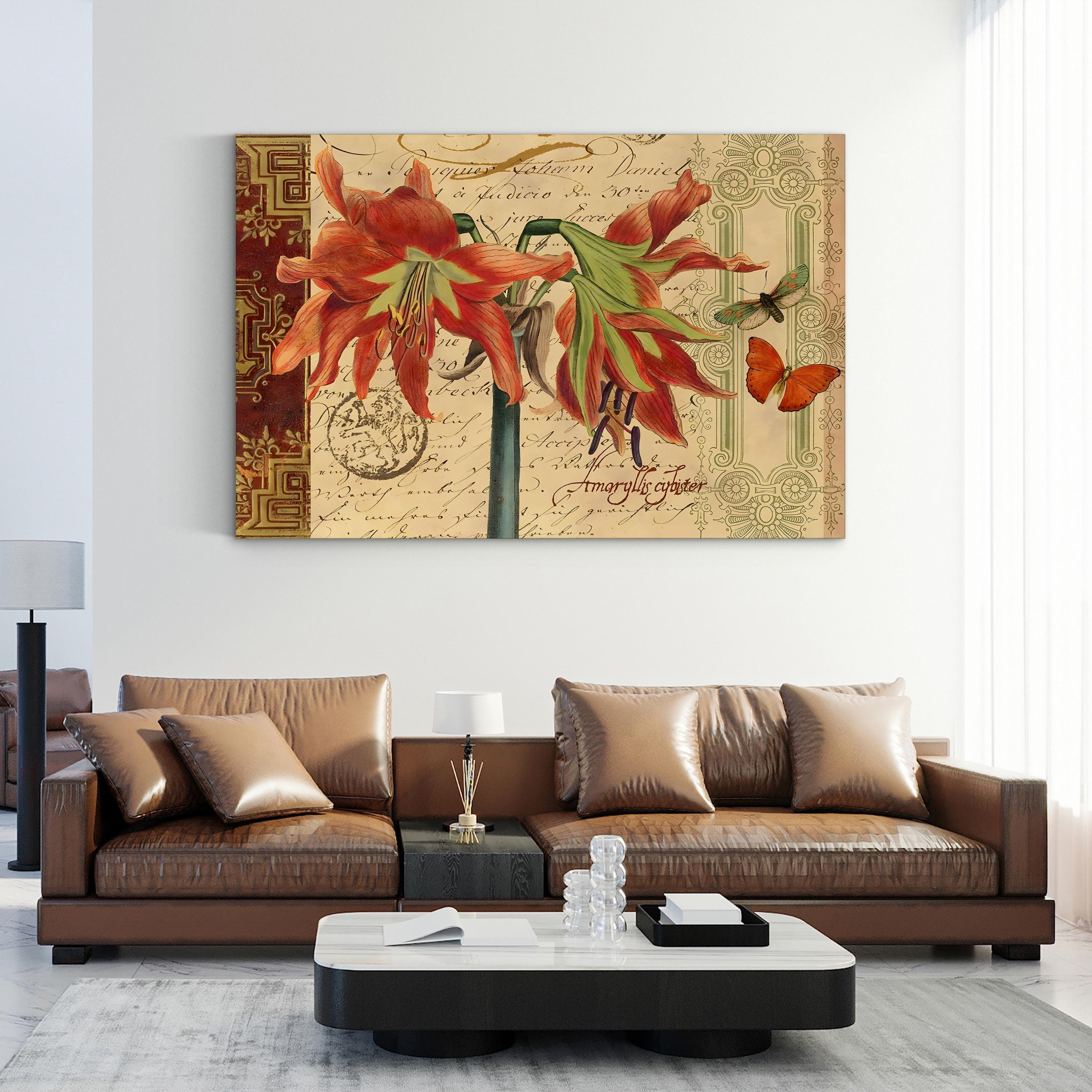 Sienna Amaryllis Wall Art by Studio Voltaire – Vintage Botanical Illustration with Butterflies